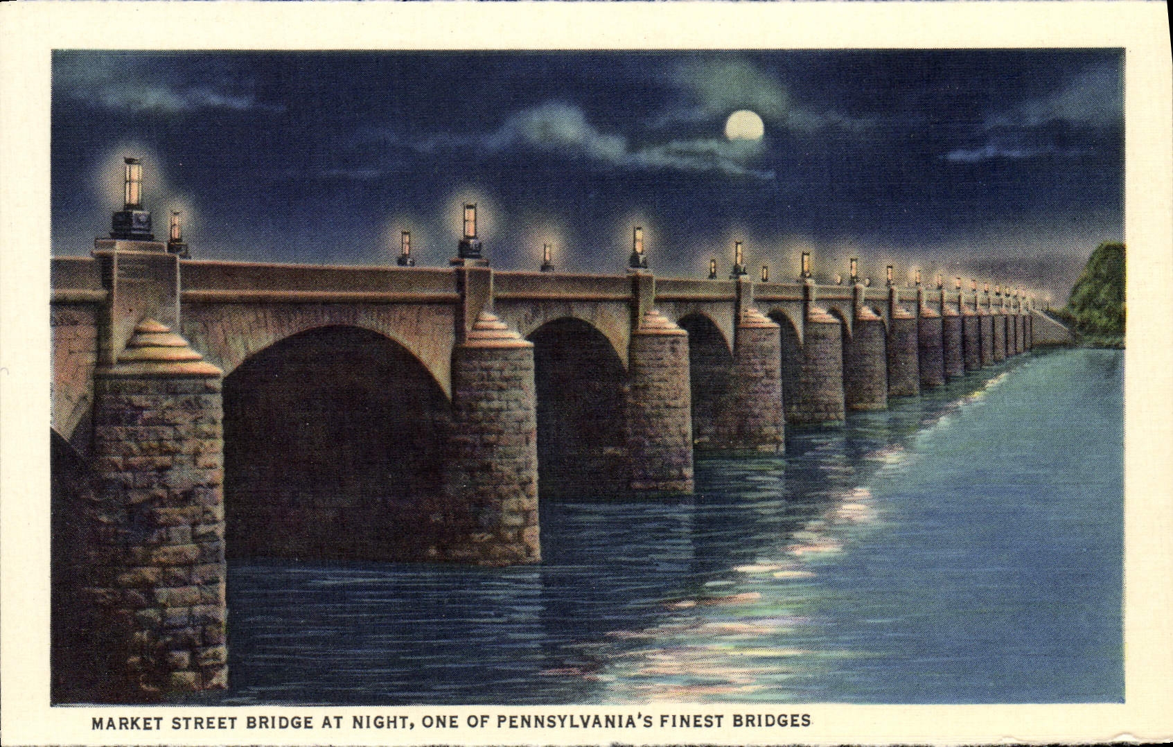Puente de la calle de mercado de la POSTAL de la VENDIMIA en la noche una de los puentes más finos de Pennsylvania S