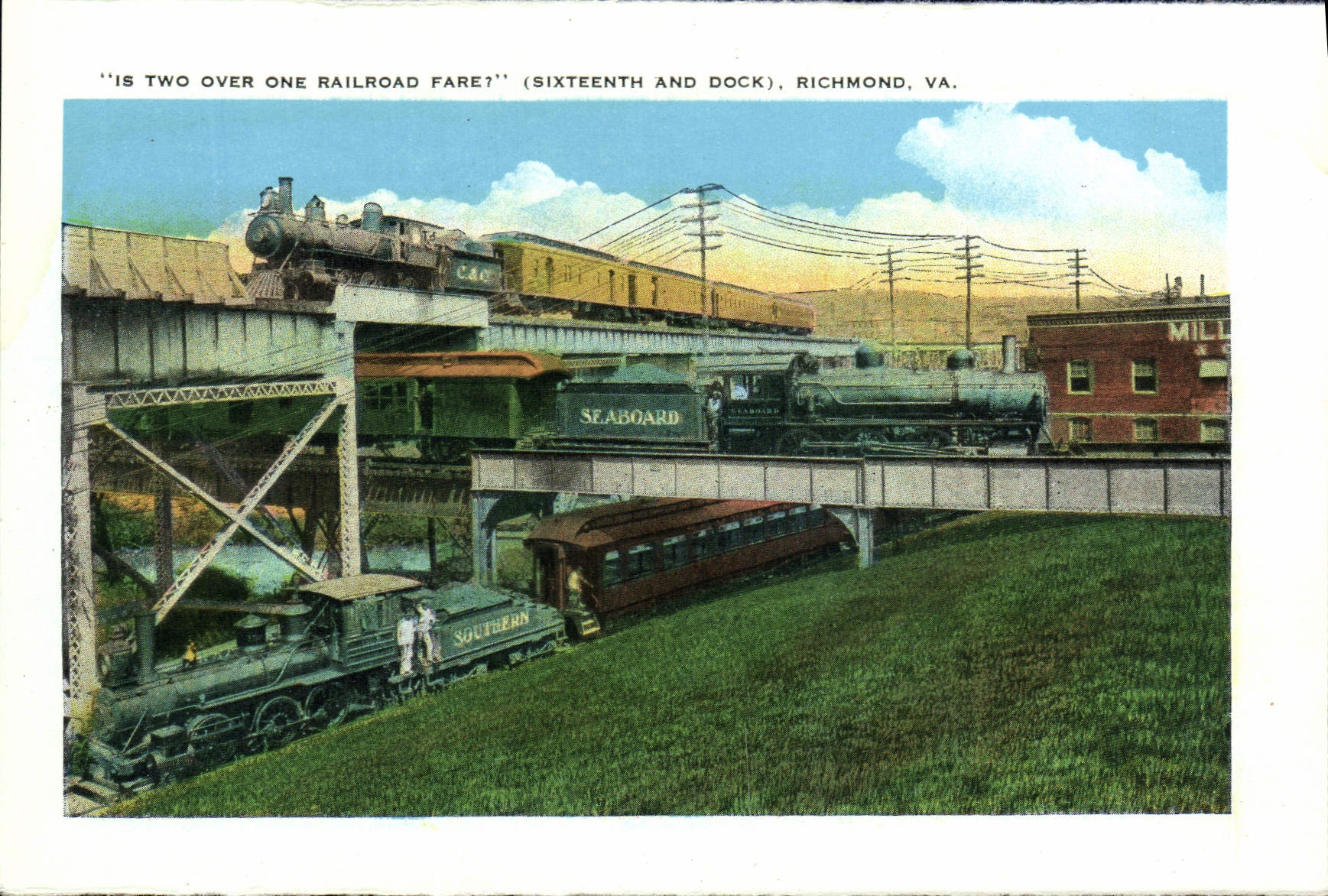 VINTAGE POSTCARD Is Two Over One Railroad Fare Richmond Goes Train White house off the Confederacy