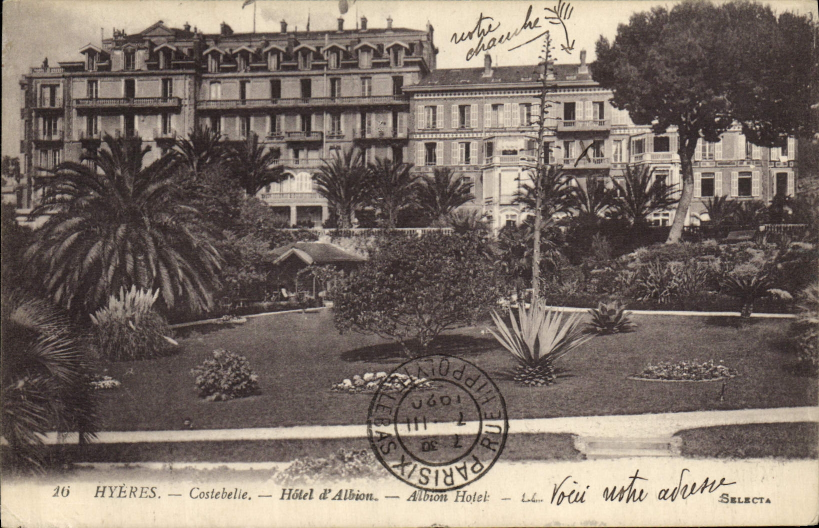VINTAGE POSTCARD Hyeres Costebelie Hotel of Albion