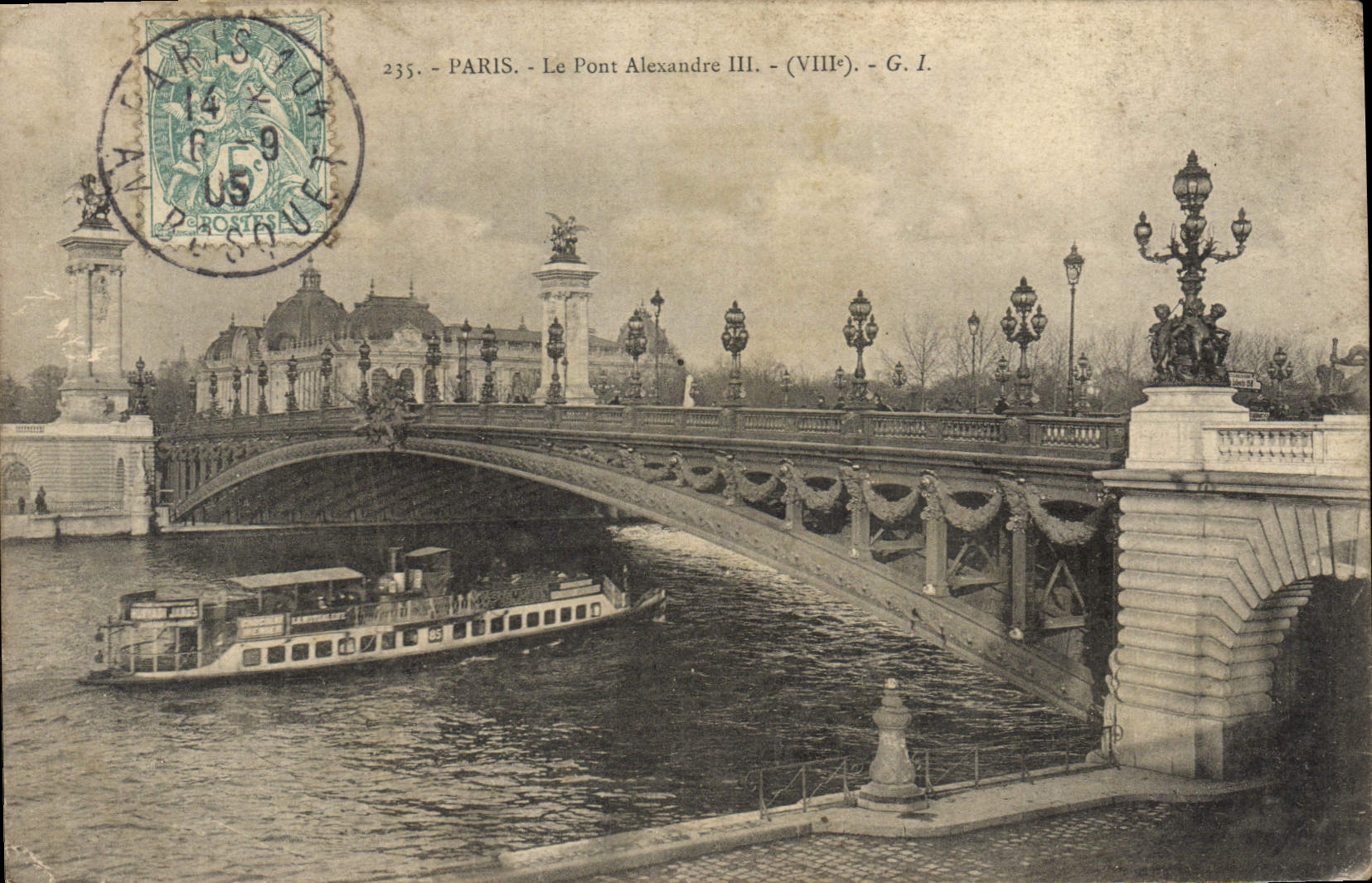 VINTAGE POSTCARD Paris the Bridge Alexandre III Boat