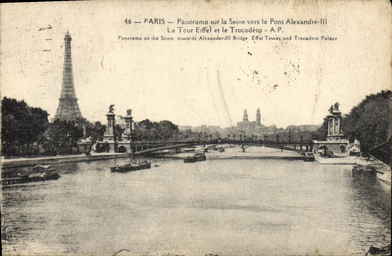 CPA Paris Panorama sur la Seine Vers le Pont Alexandre III Tour Eiffel et Trocadero