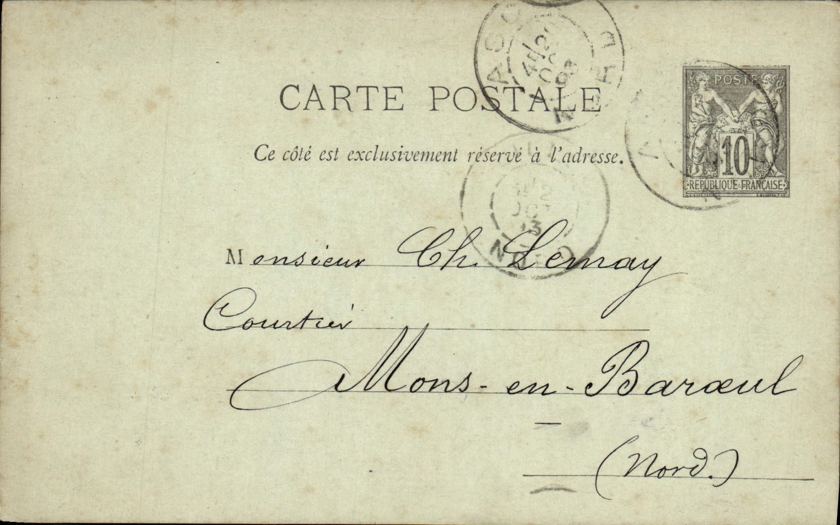 Wise Entier Postal Standard 10c 1893 Mr. Leray has Mons in Barouel