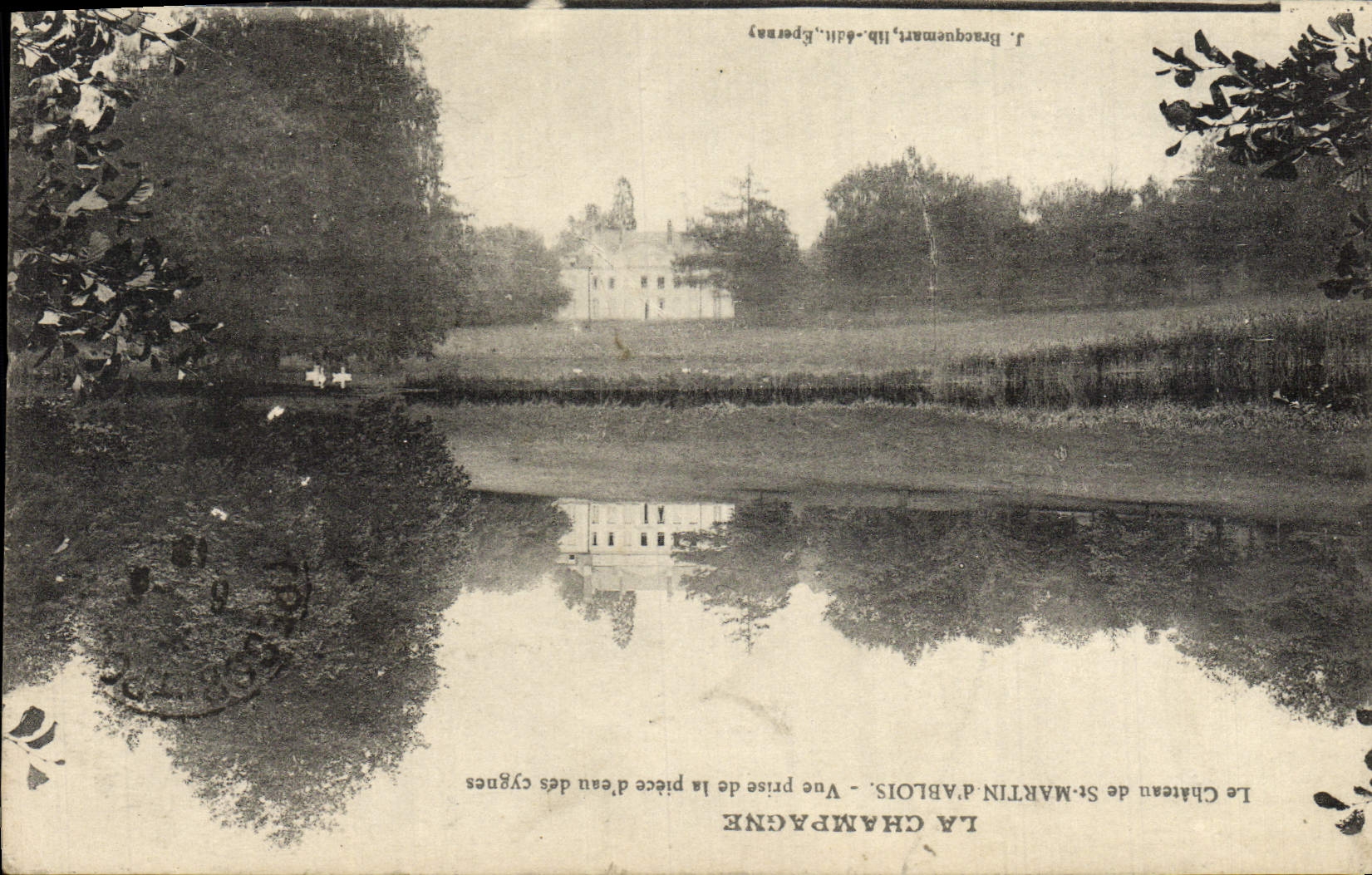 VINTAGE POSTCARD the Champagne Castle of St Martin d' Ablois Seen from of the water part of the swans
