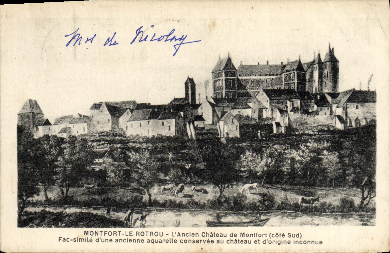 POSTAL Montfort Rotrou de la VENDIMIA el castillo viejo de Montfort