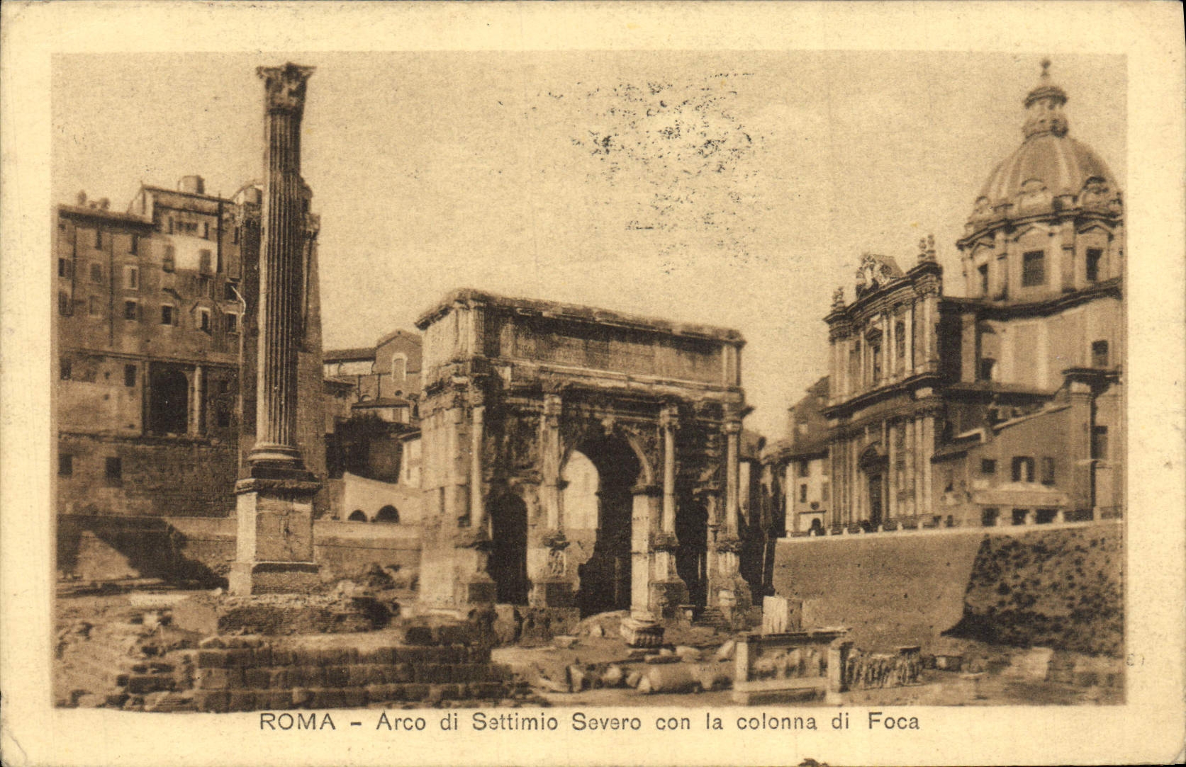 Idiota Colonna di Foca de Roma Arco di Settimio Severo de la POSTAL de la VENDIMIA