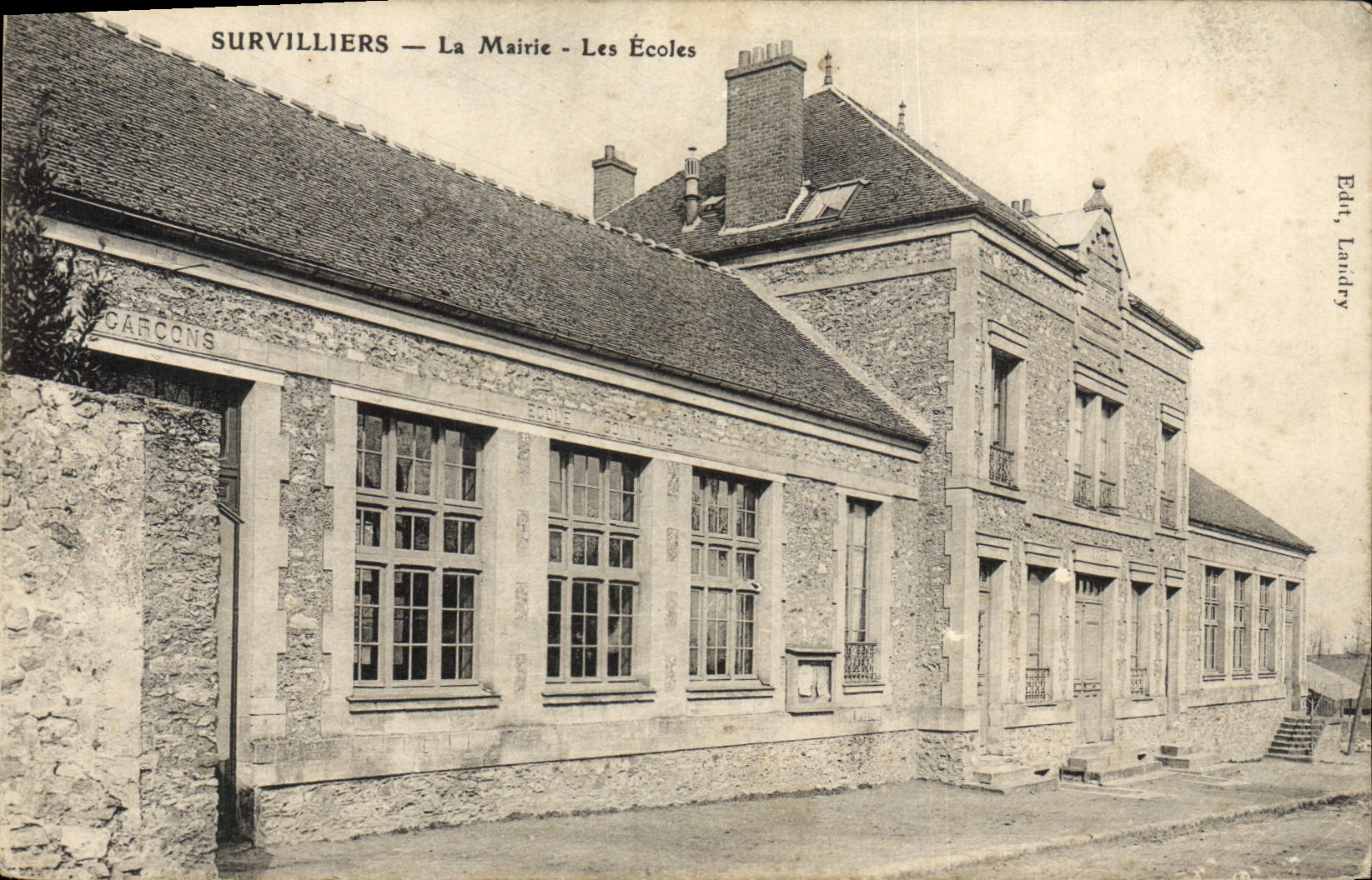 VINTAGE POSTCARD Survilliers the Town hall Schools