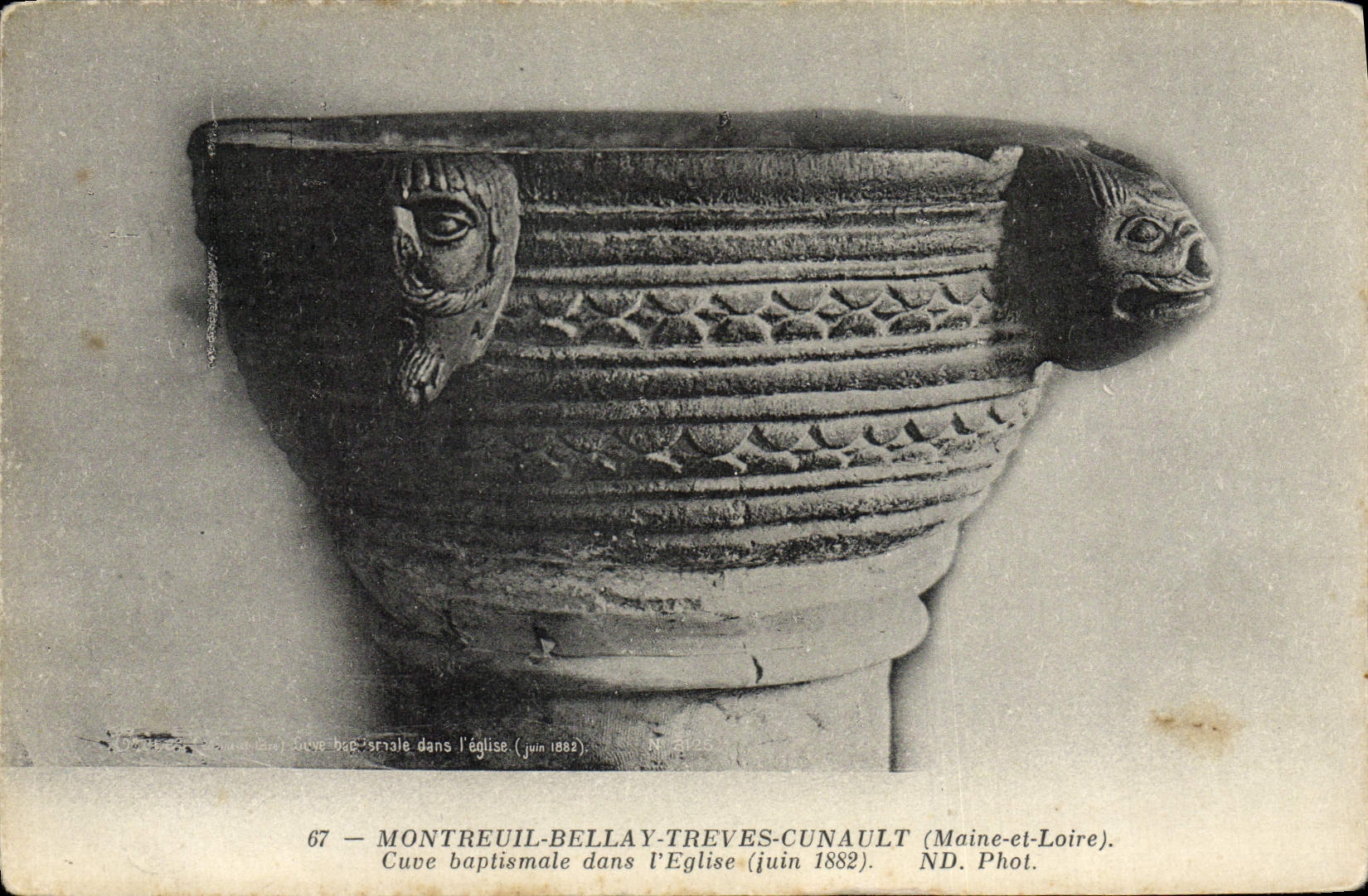 VINTAGE POSTCARD Montreuil Bellay Treves Cunault Cleans baptismal in the church