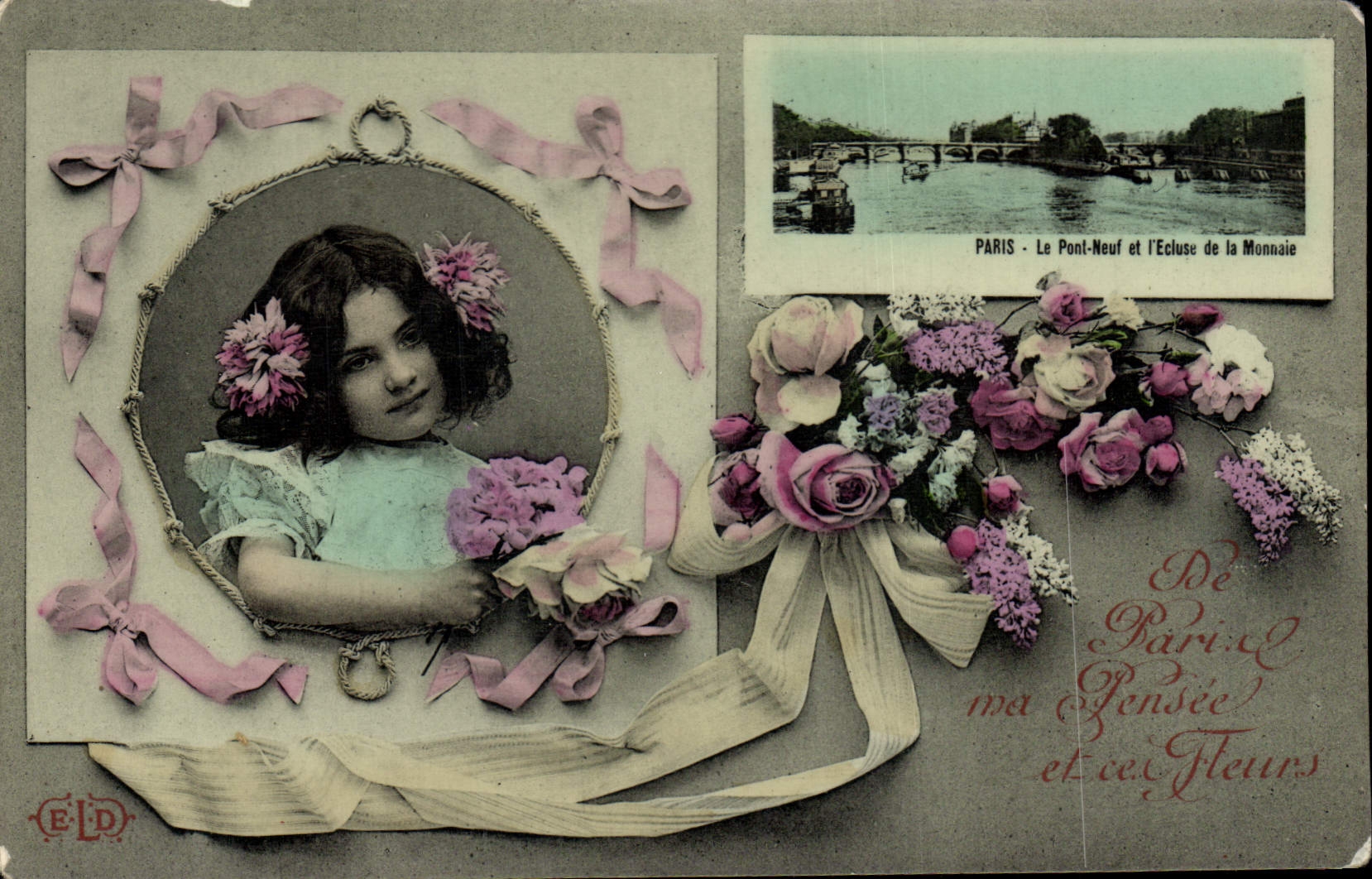 VINTAGE POSTCARD Paris Child the new bridge and the lock of the Currency