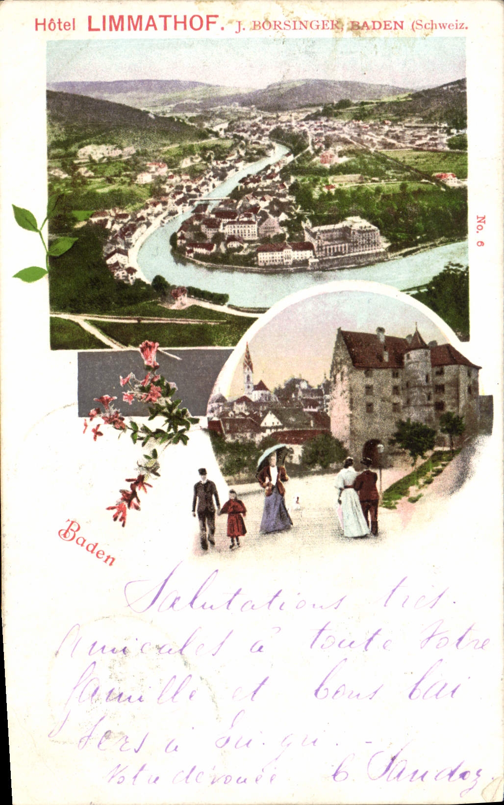 VINTAGE POSTCARD Baden Hotel Limmathof Borszingen Chart 1898