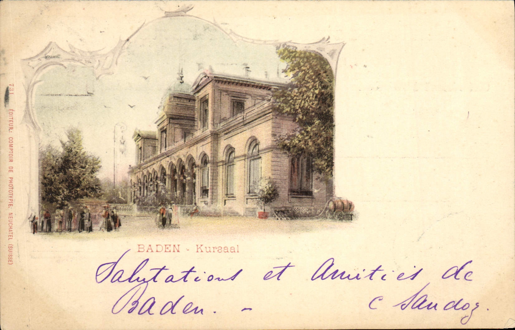 VINTAGE POSTCARD Baden Kursaal Chart 1898