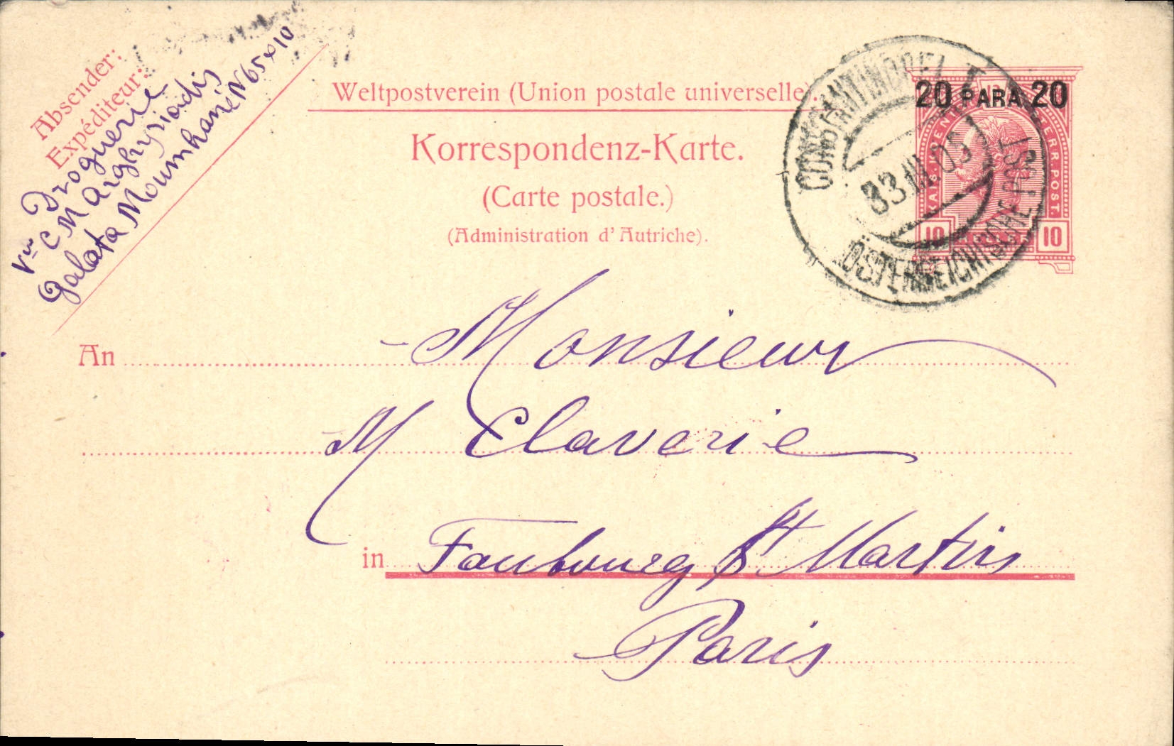 Entirety Raising Austrian 1906 for Mr. Claverie Street of the Suburb St Martin Paris