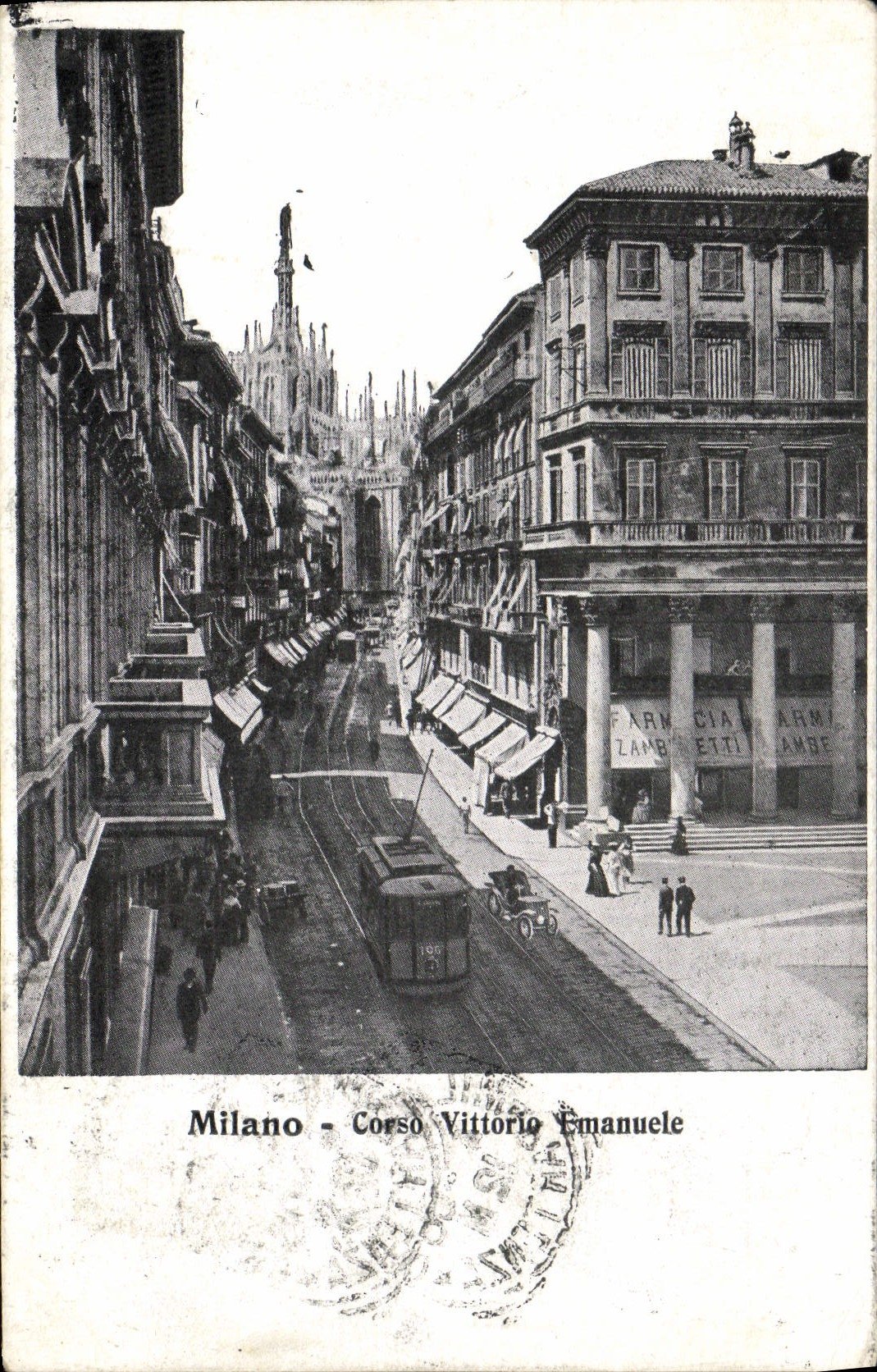 Tranvía de Milano Corso Vittorio Manuel de la POSTAL de la VENDIMIA
