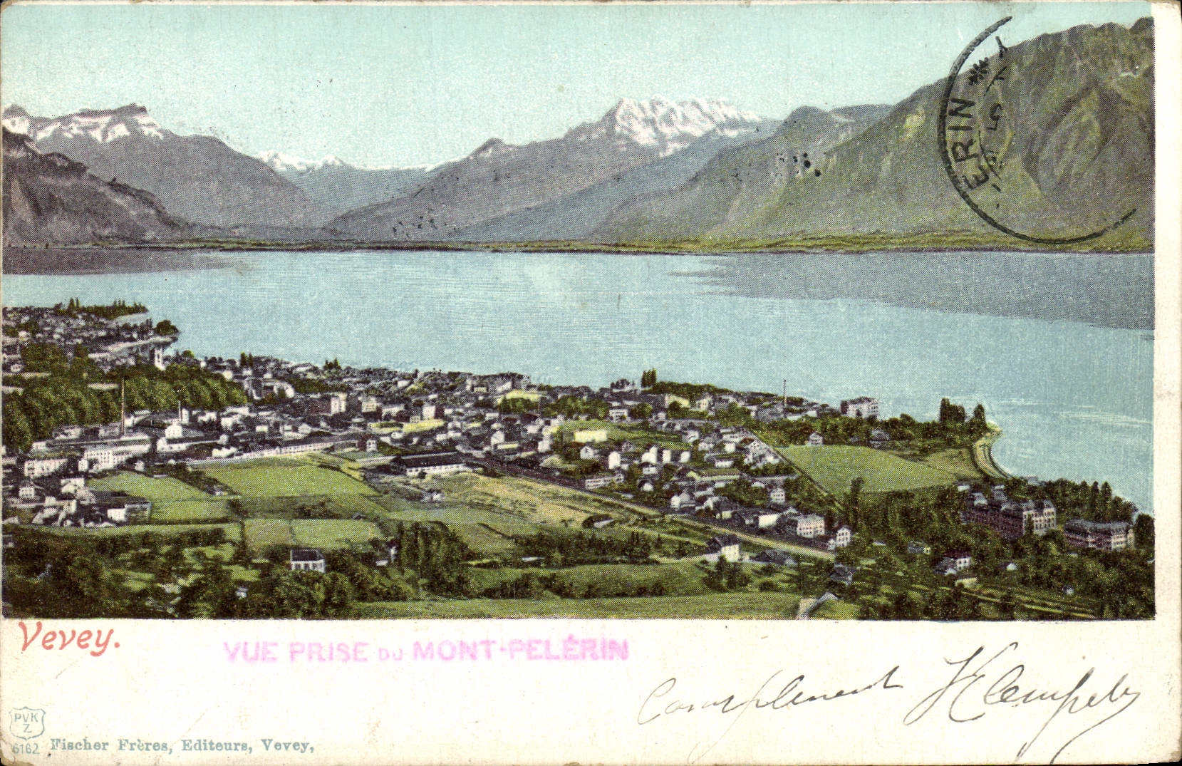 VINTAGE POSTCARD Vevey Seen from Of the Mount Pilgrim