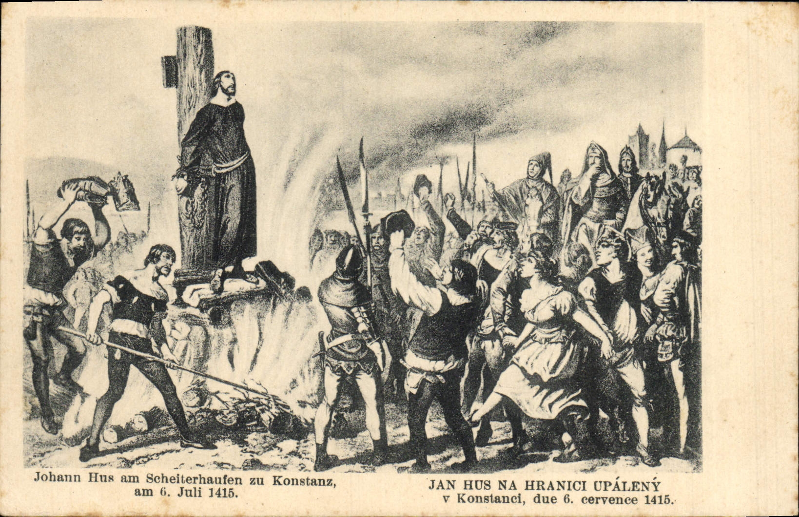 VINTAGE POSTCARD Johann Hus Am Schelterhaufen Zu Konstanz Jan Hus Na Hranici Upaleny