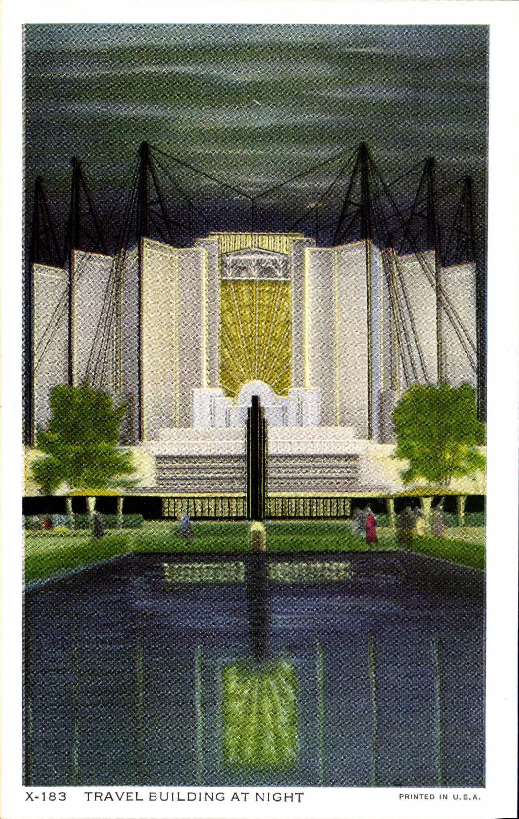 VINTAGE POSTCARD Travel Building At Night