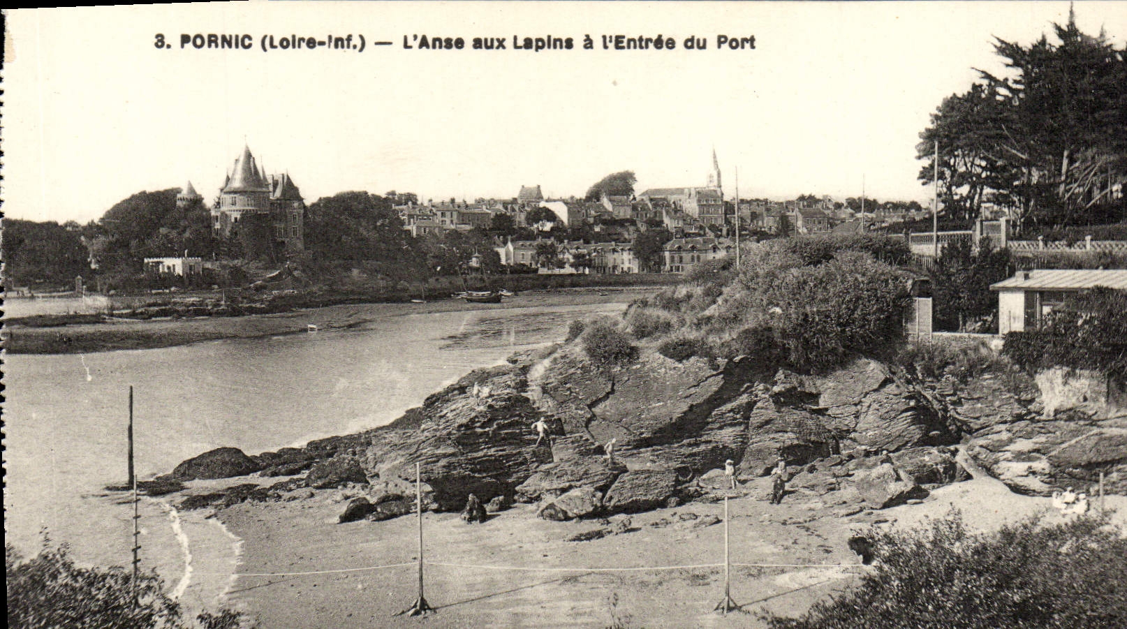 POSTAL Pornic de la VENDIMIA la manija con los conejos en la entrada del puerto