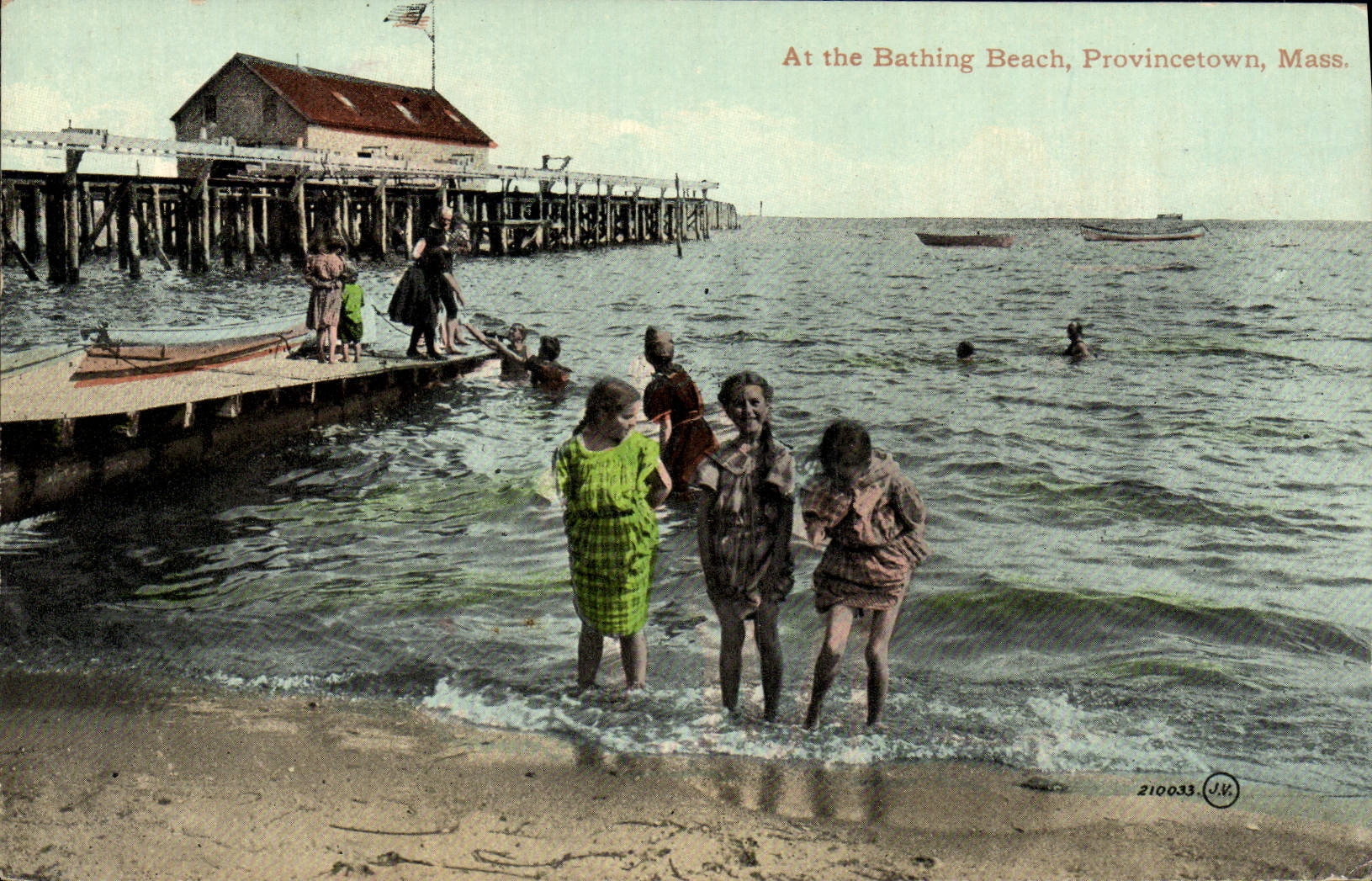 VINTAGE POSTCARD At The Bathing Beach Provincetown Farmhouse Children