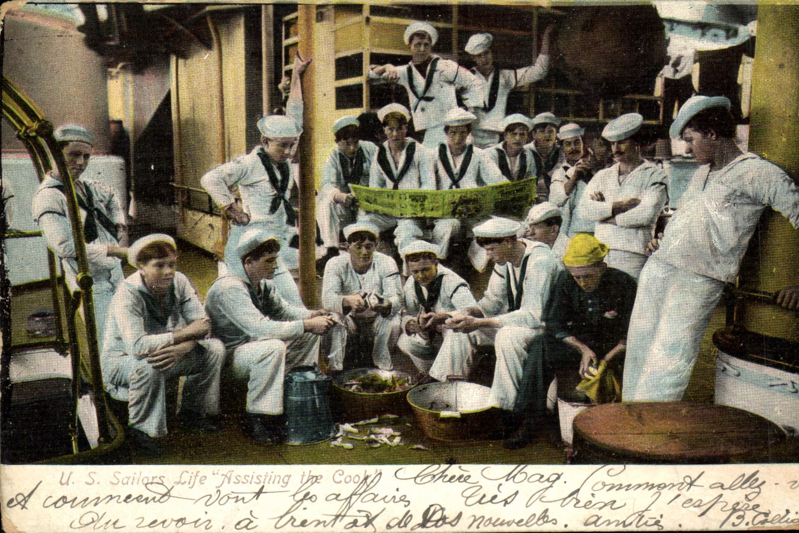 VINTAGE POSTCARD U.S. Sailars Life Fissisting The Cook Boat
