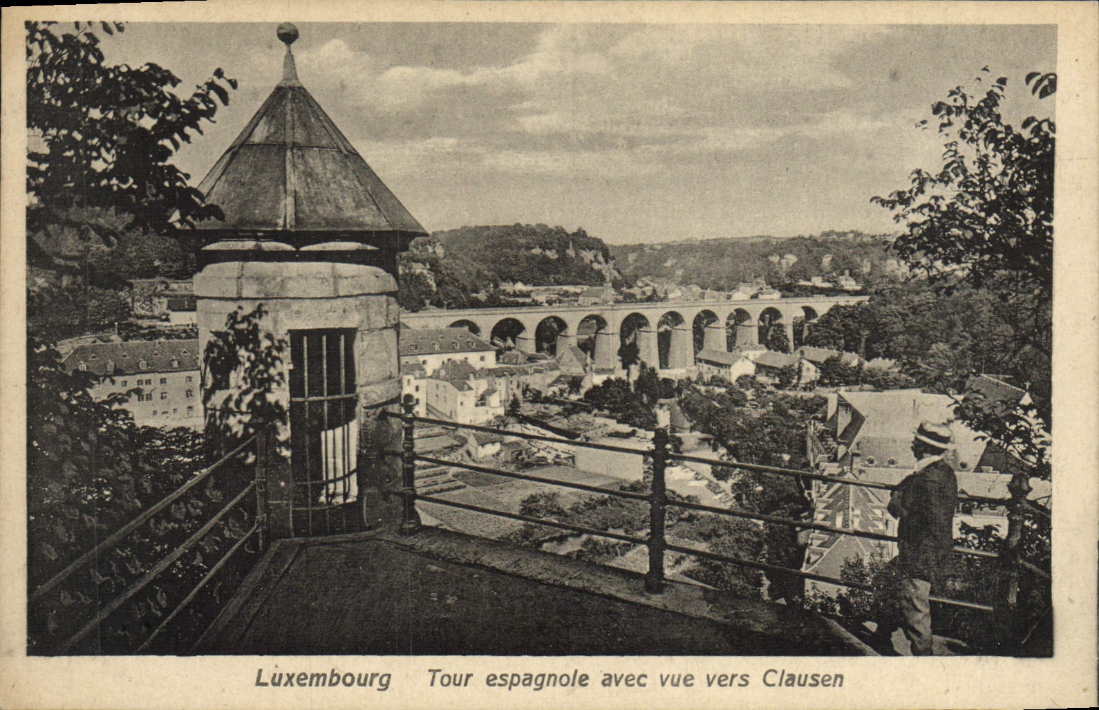 VINTAGE POSTCARD Luxembourg Spanish Tower with Sight Towards Clausen