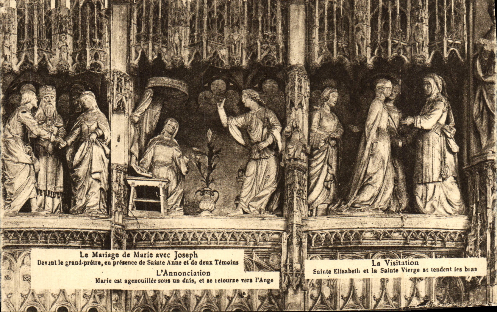 Unión de Chartres de la POSTAL de la VENDIMIA de Marie con José delante del sacerdote grande