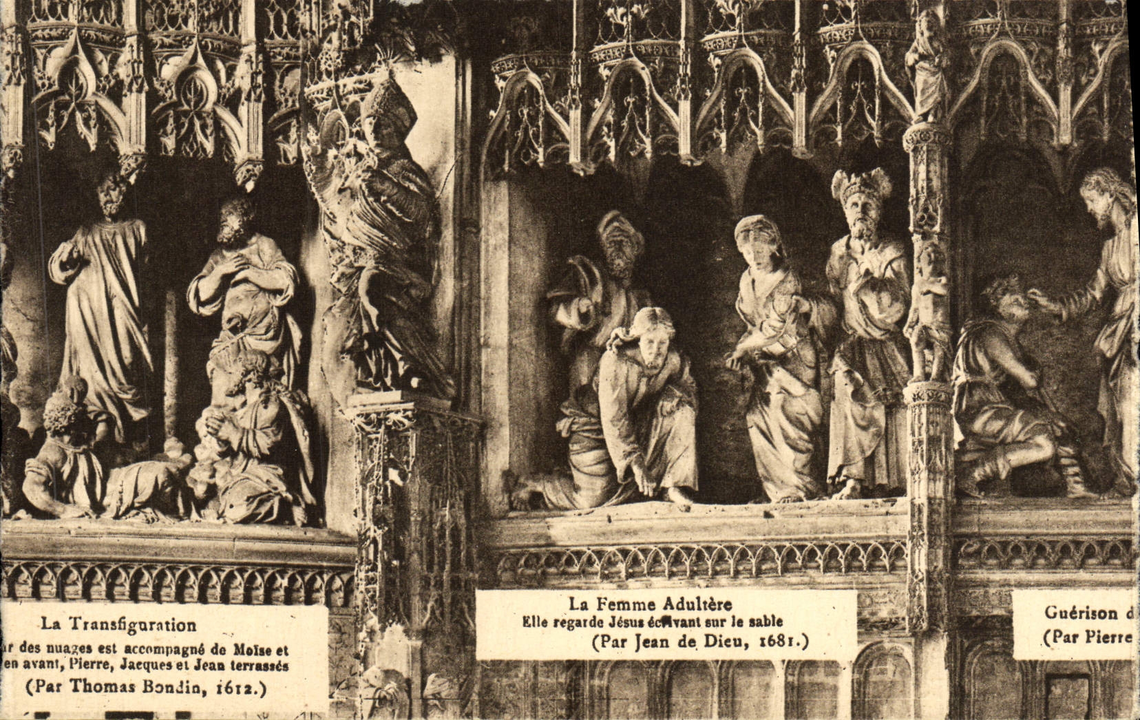 POSTAL Chartres de la VENDIMIA la adúltera mira a Jesús