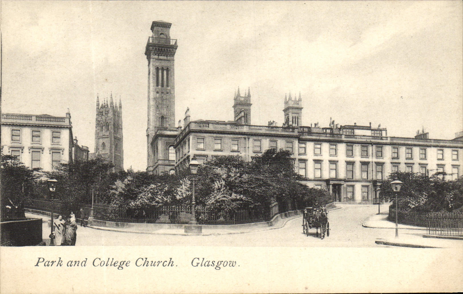 VINTAGE POSTCARD Park and College Church Glasgow