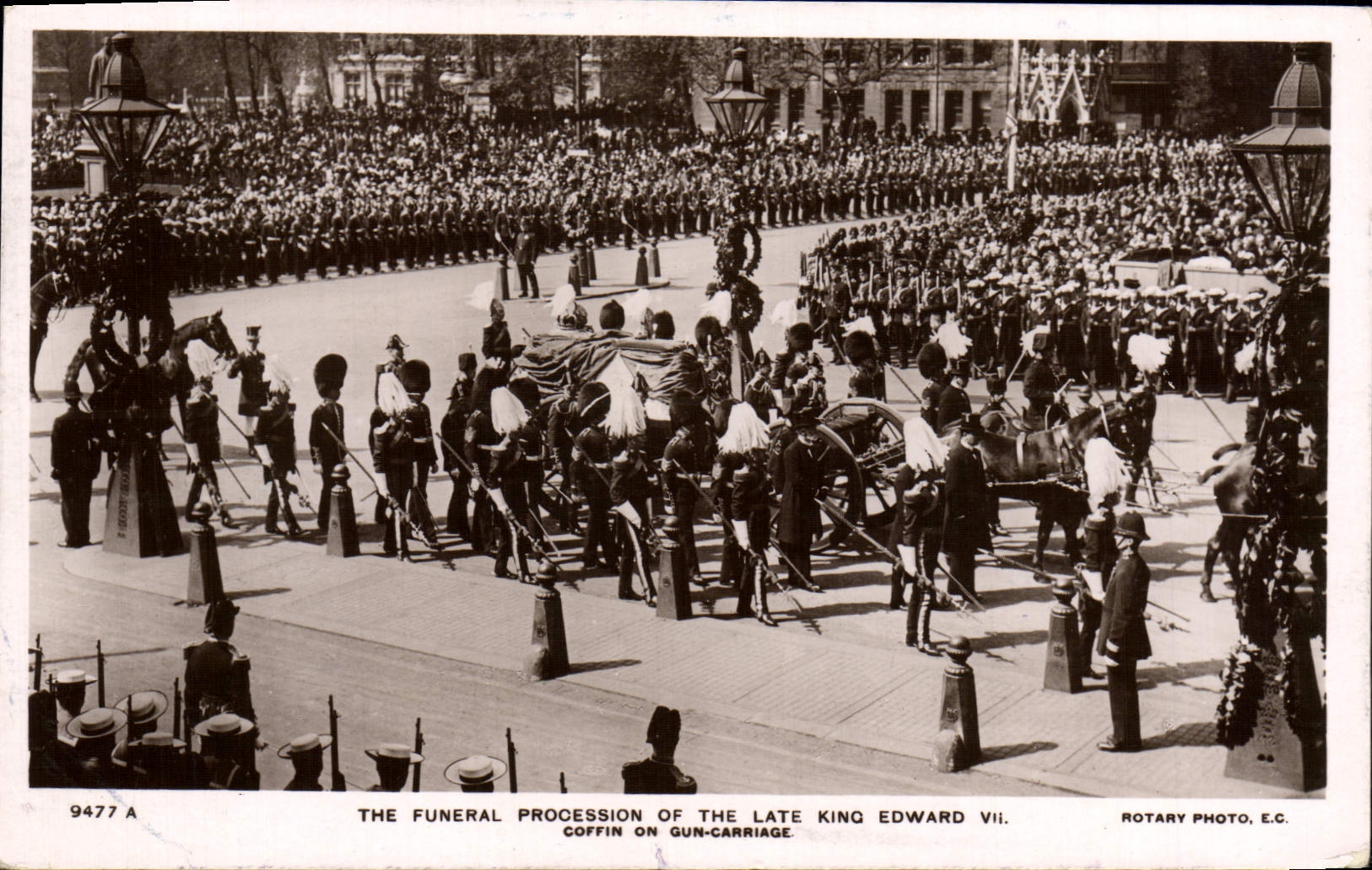 POSTAL de la VENDIMIA el cortejo fúnebre del último carro de arma de la envoltura una de la piedra de afilar de rey Edward VII