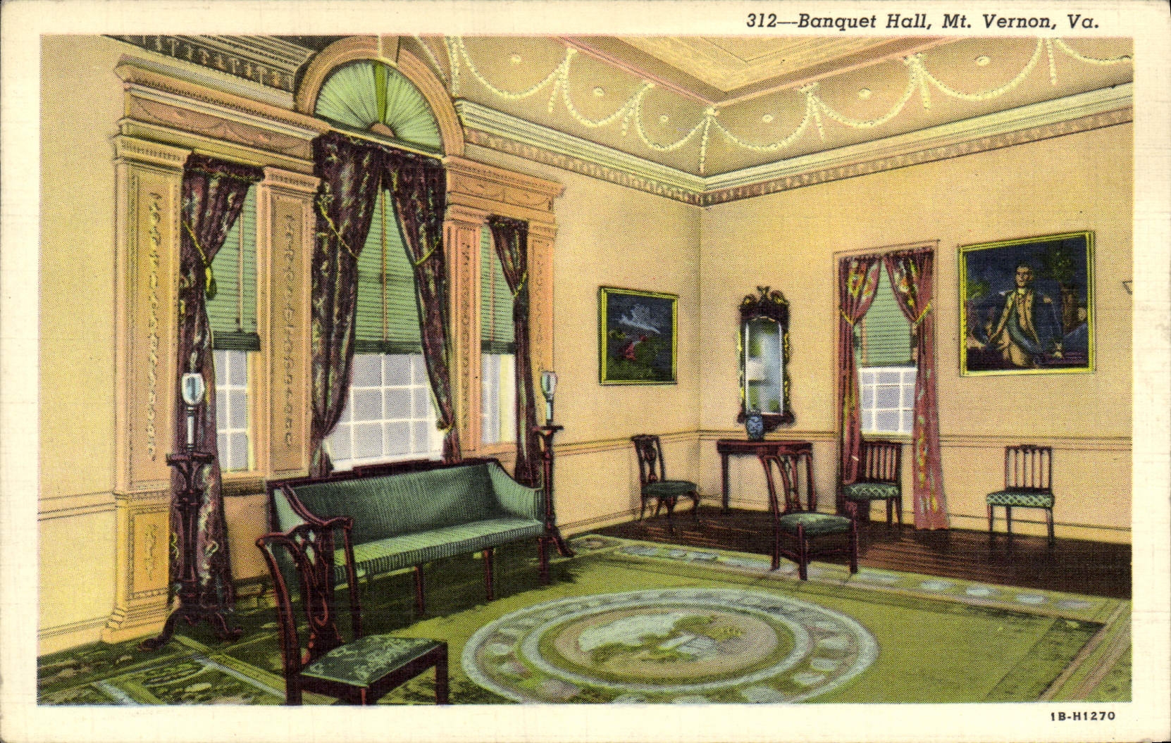VINTAGE POSTCARD Banquet Hall MT Vernon Goes Washington