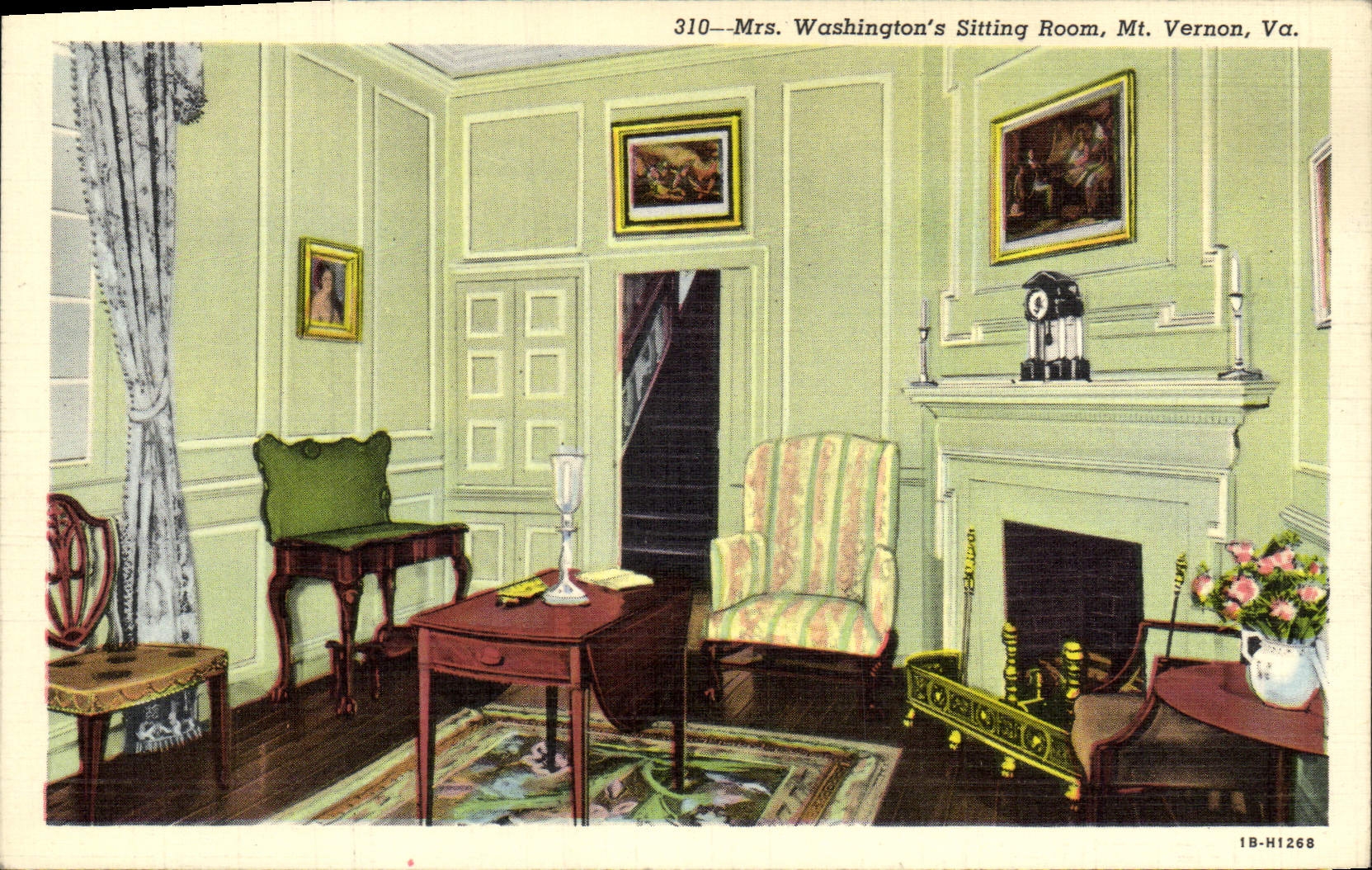 VINTAGE POSTCARD Mrs Washington' S Sitting Room MT Vernon Goes Washington