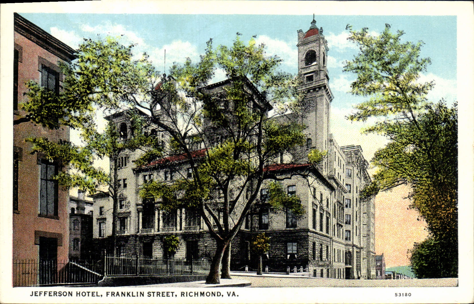 VINTAGE POSTCARD Jefferson Hotel Franklin Street Richmond Goes
