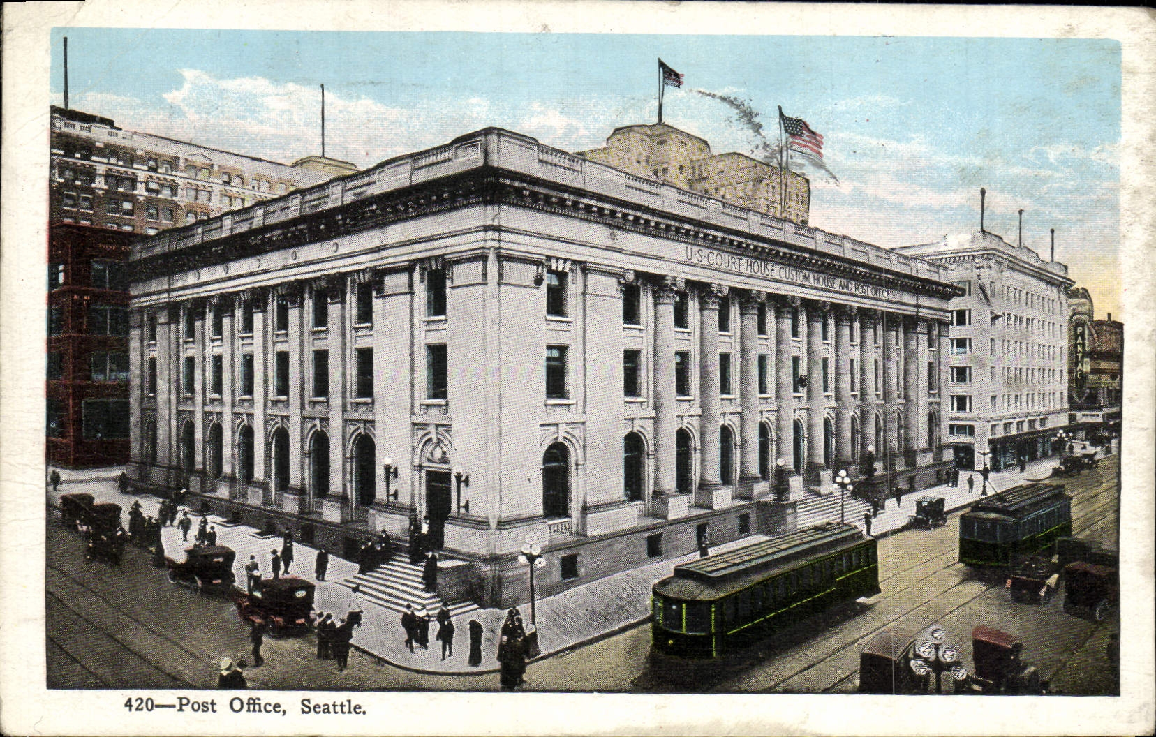 VINTAGE POSTCARD Post Office Seattle Tram