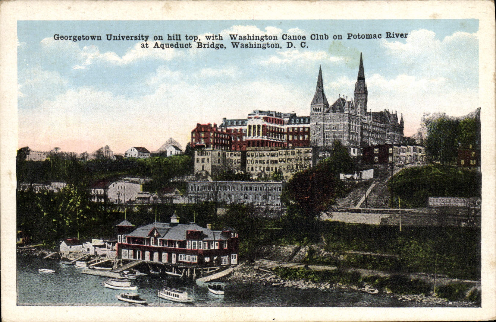 CPA Georgetown University On Hill Top With Washington Canoe Club On Potomac River At Aqueduct Bridge Washington D C