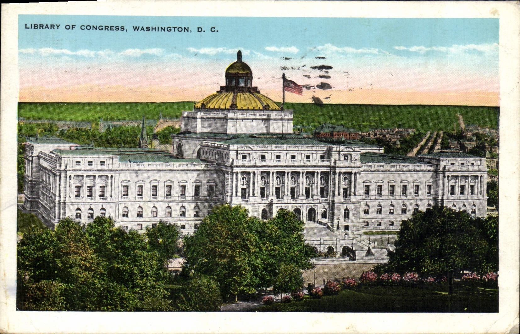 VINTAGE POSTCARD Library Off Congress Washington D C Library