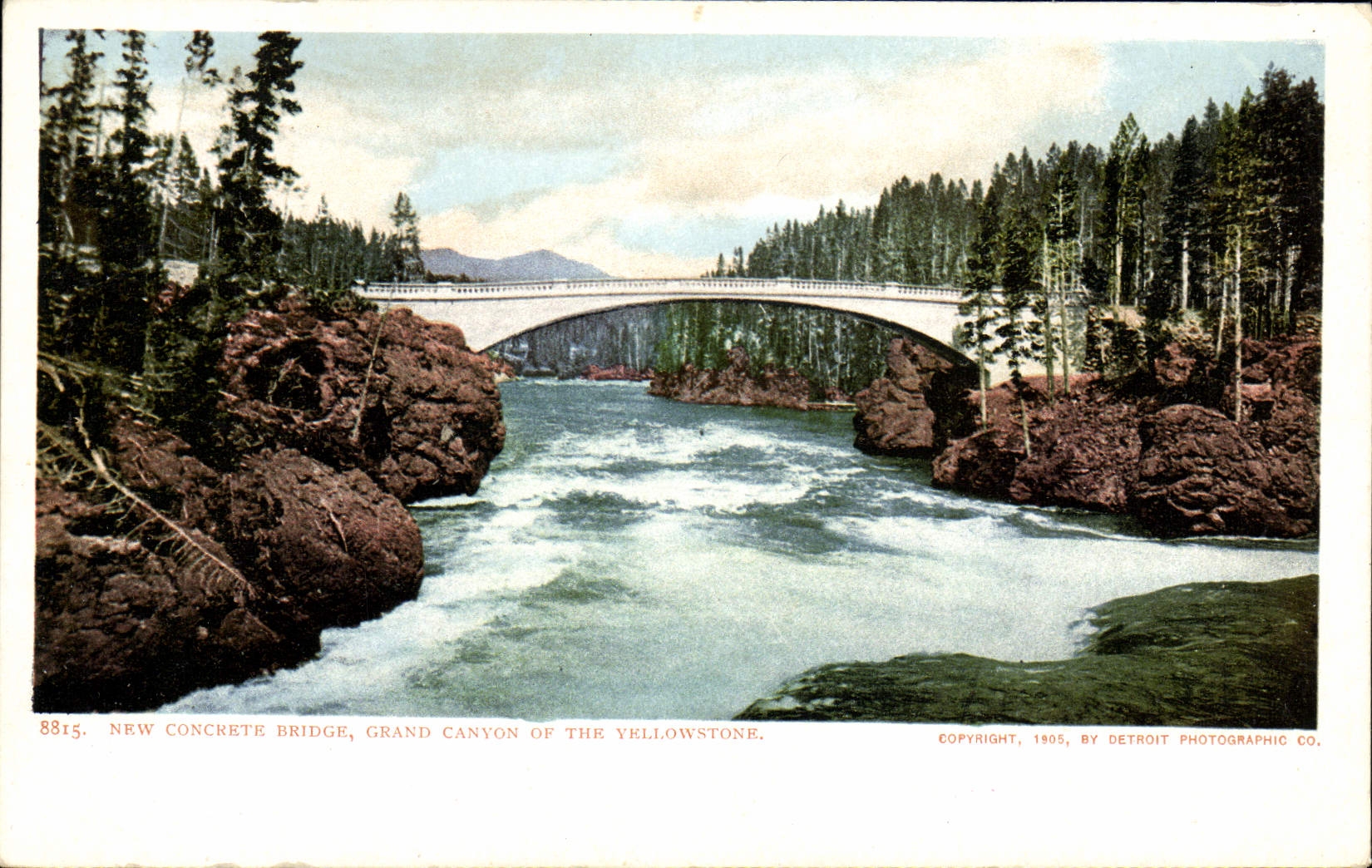 VINTAGE POSTCARD New Concrete Bridge Large Canyon Off The Yellowstone