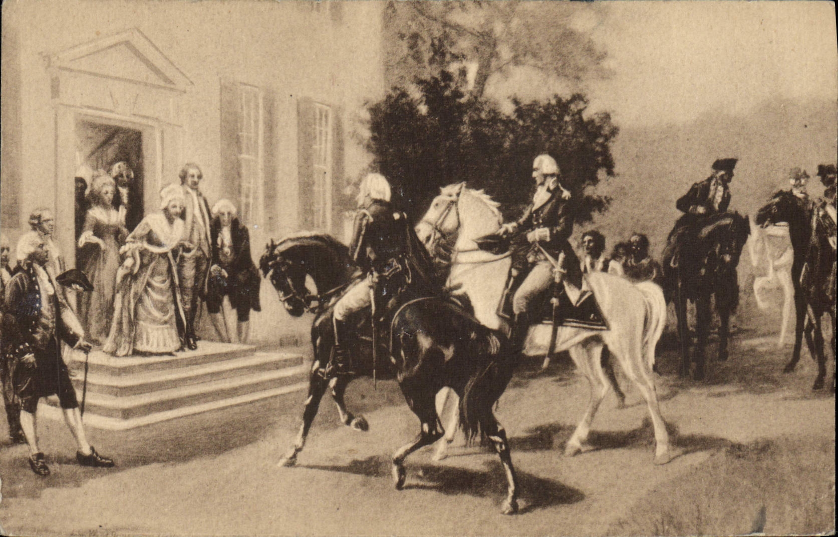 VINTAGE POSTCARD General Washington Presenting The Count De Rochambeau At Mount Vernon