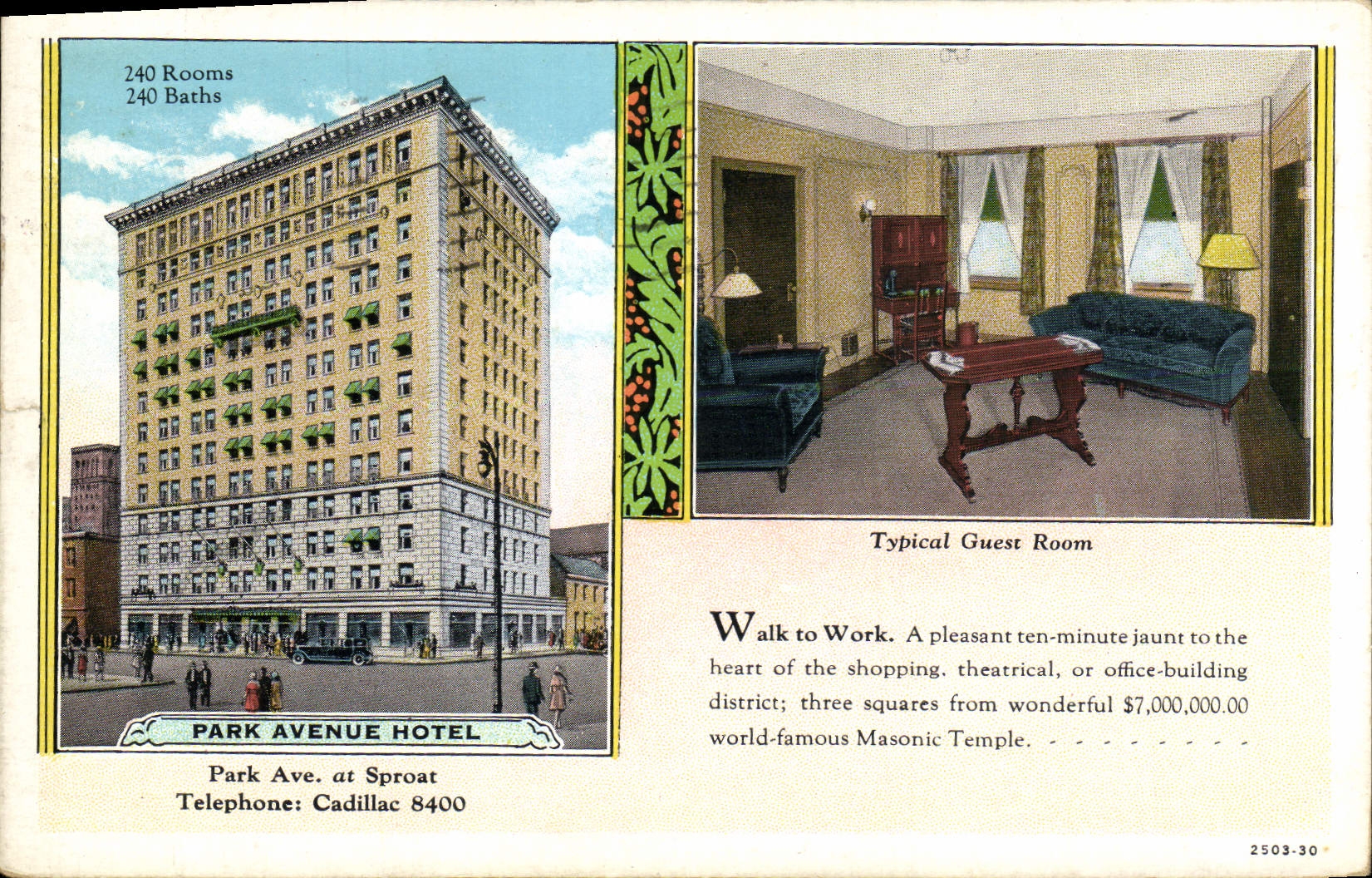 VINTAGE POSTCARD Park Avenue Hotel