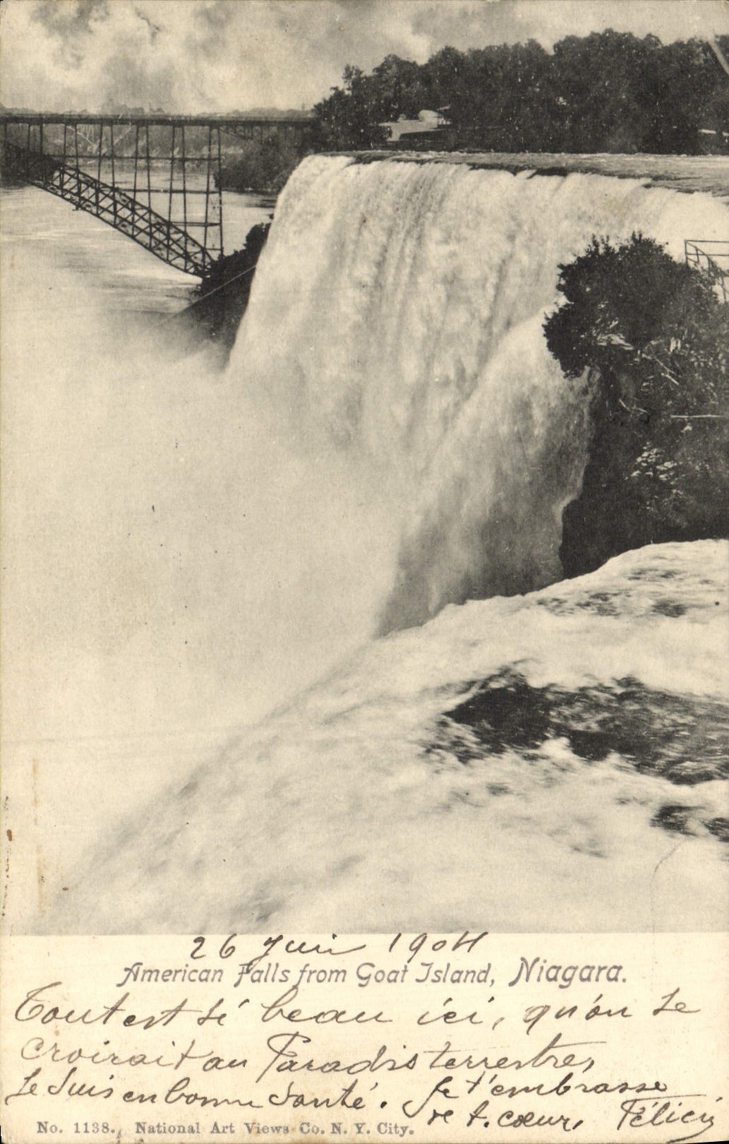 Catarata americana de la POSTAL de la VENDIMIA de la isla de la cabra el Niagara
