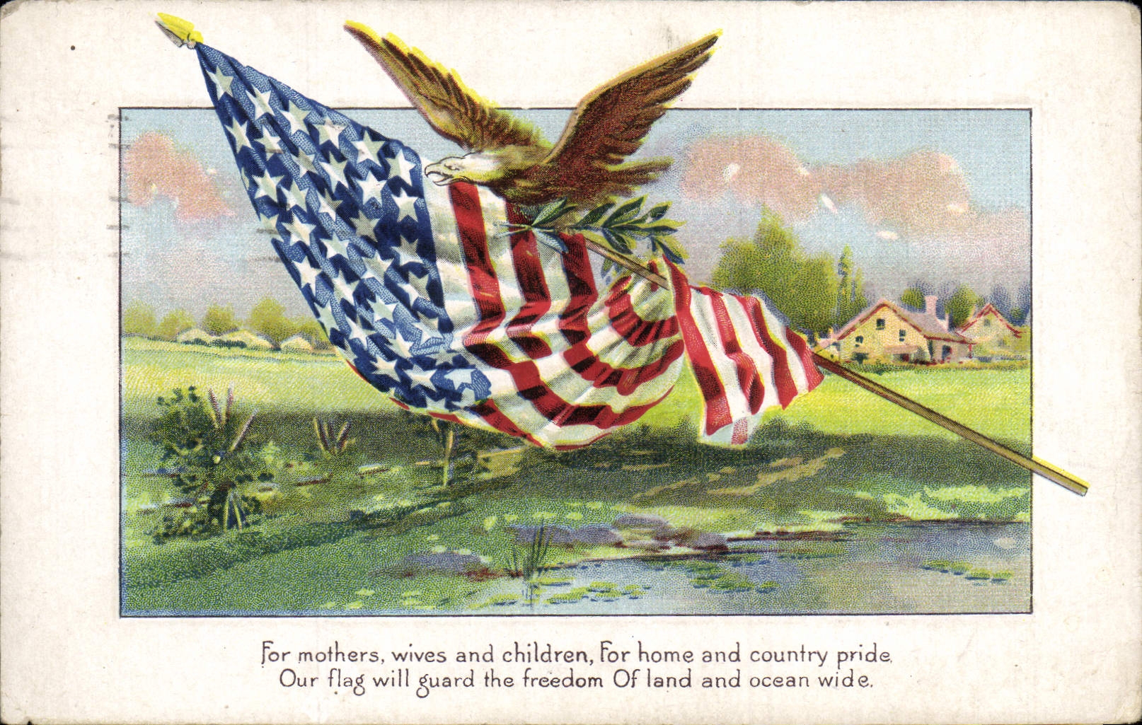 CPA Aigle american Flag Drapeau 