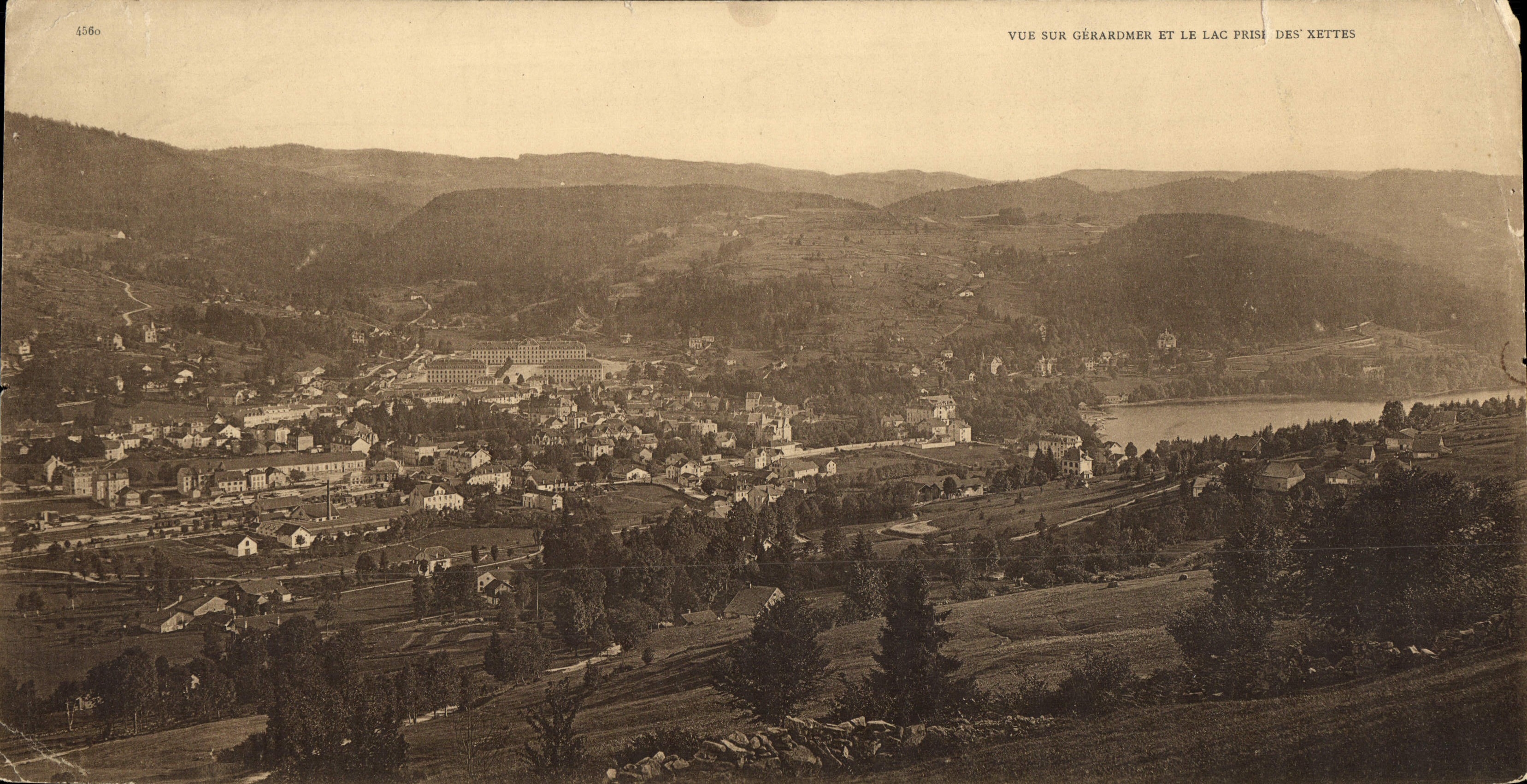 De gran tamaño de la POSTAL de la VENDIMIA vista en Gerardmer y el lago tomado de Xettes 28 * 14 cm