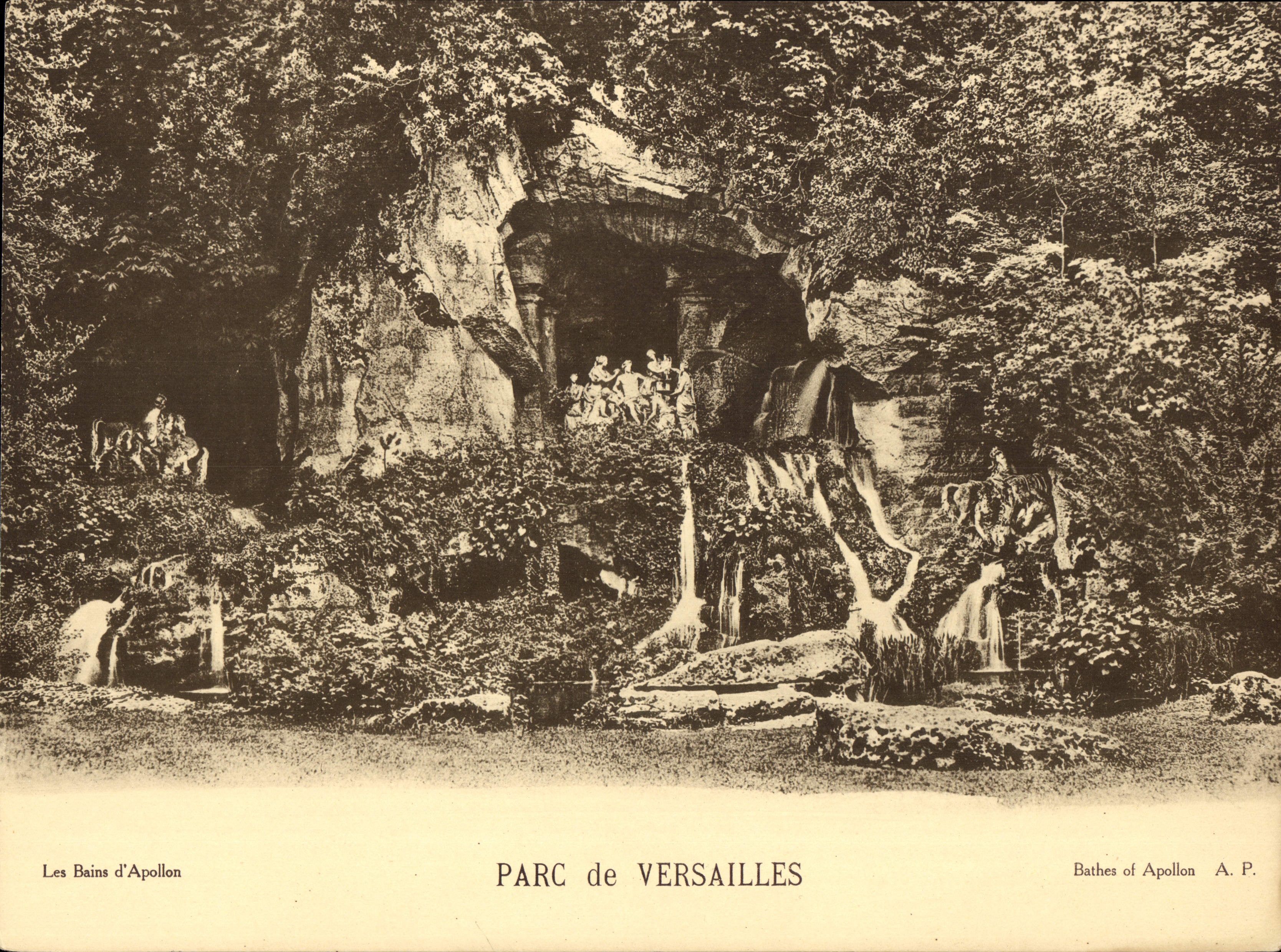 Parque de gran tamaño de la POSTAL de la VENDIMIA de baños de Versalles de Apolo 28 * 21 cm