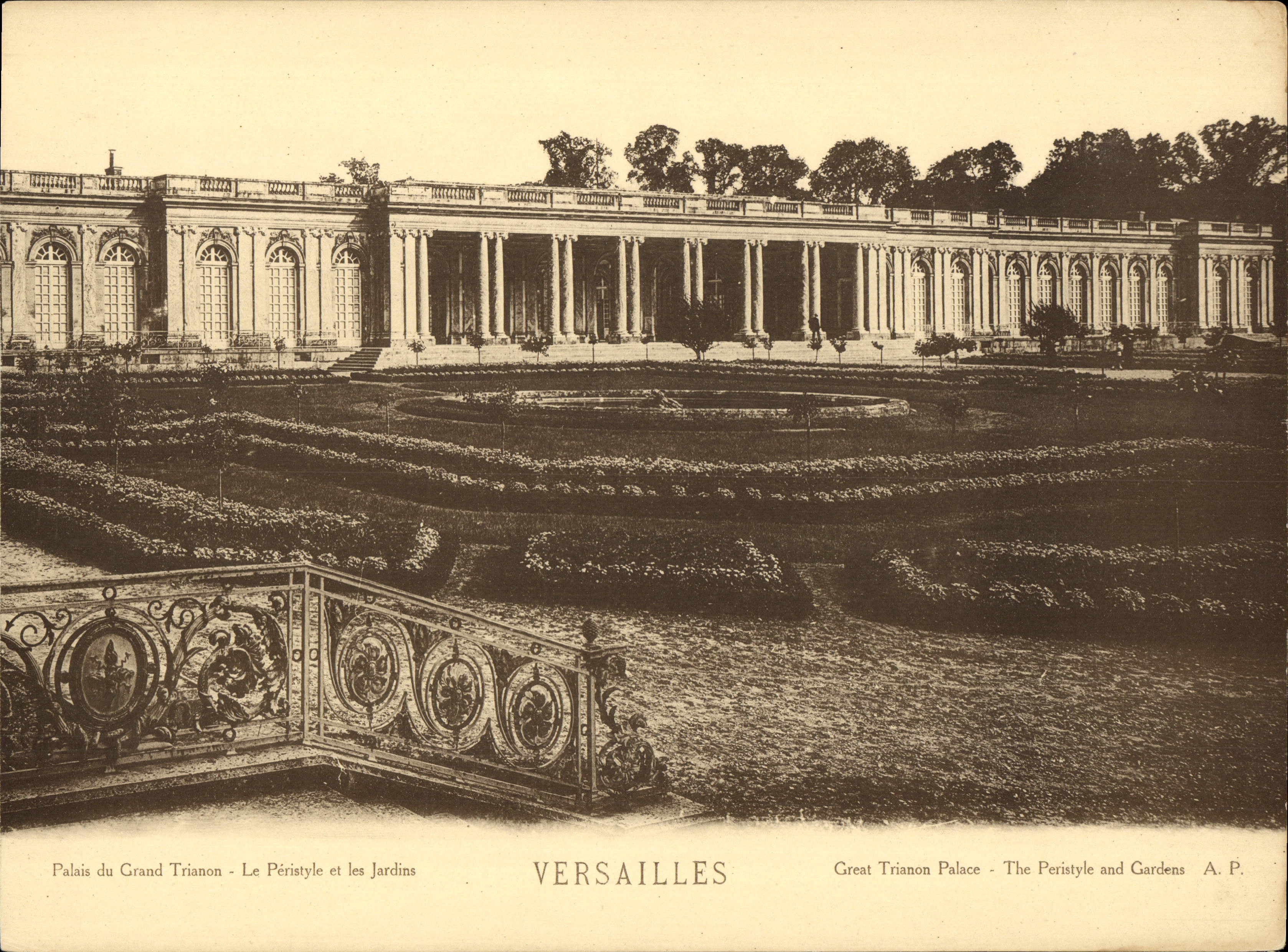 Paladar de gran tamaño del parque de Versalles de la POSTAL de la VENDIMIA de Trianon grande el peristyle y los jardines 28 * 21 cm