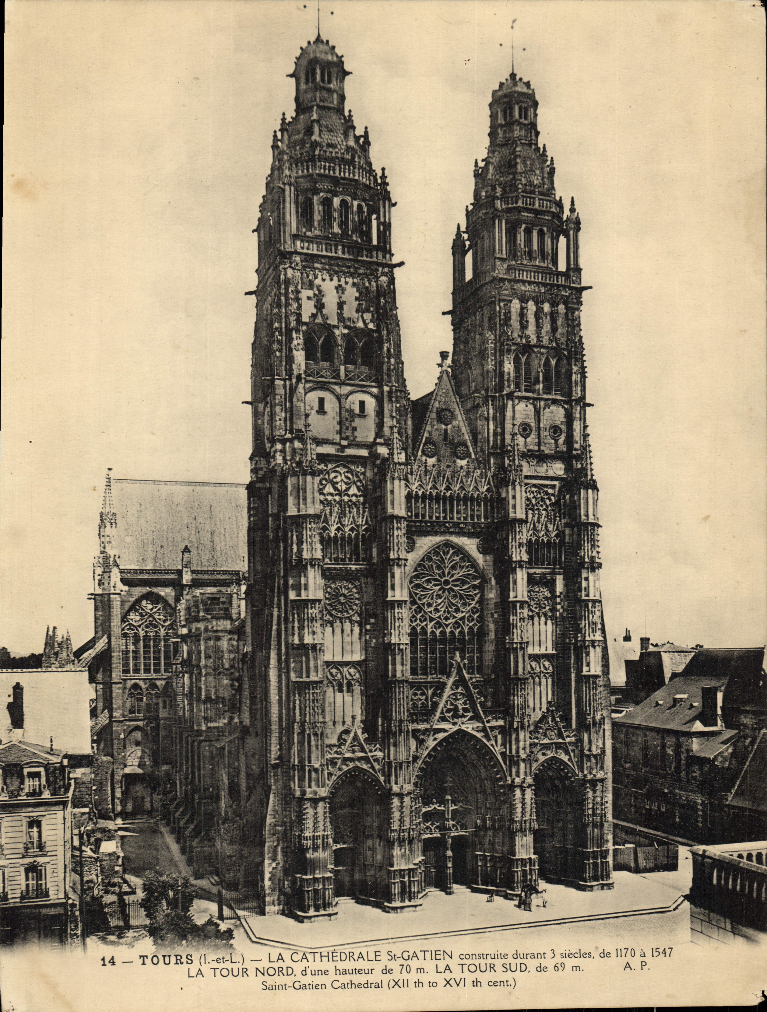Viajes de gran tamaño de la POSTAL de la VENDIMIA el St Gatien 21 * 28 cm de la catedral
