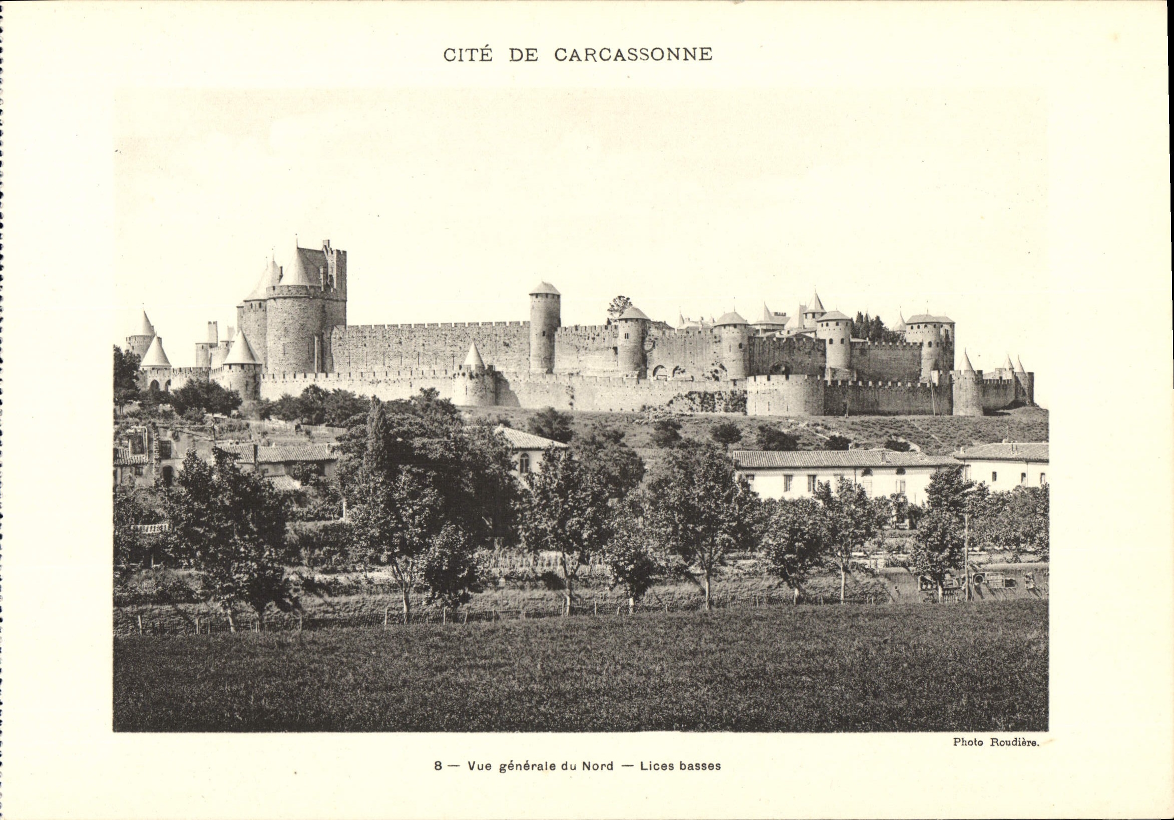 POSTAL ISCED de gran tamaño de la VENDIMIA de la opinión de Carcasona del norte 28 * 23 cm