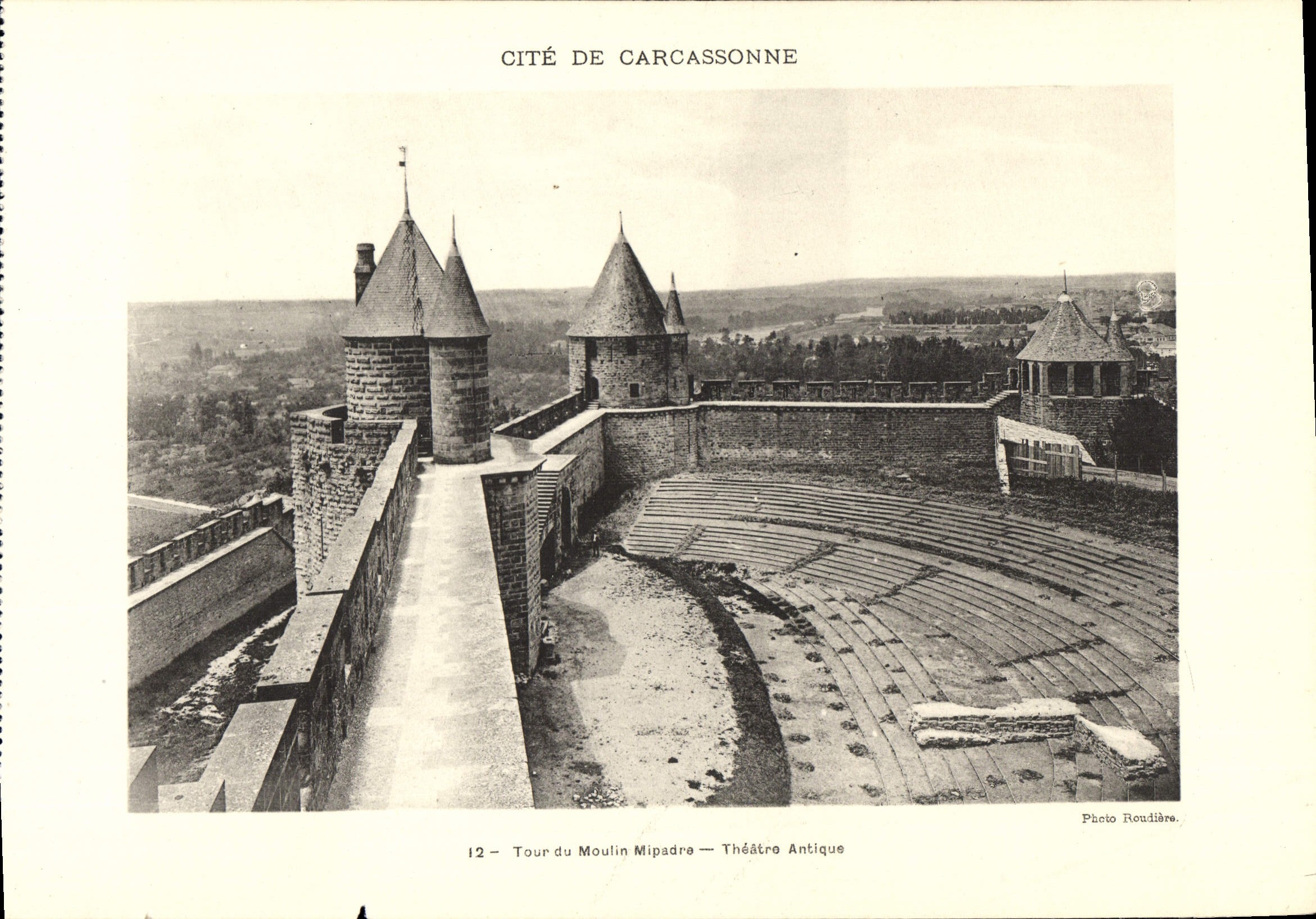 POSTAL ISCED de gran tamaño de la VENDIMIA de la vuelta de Carcasona del molino 28 * 23 cm de Mipadre