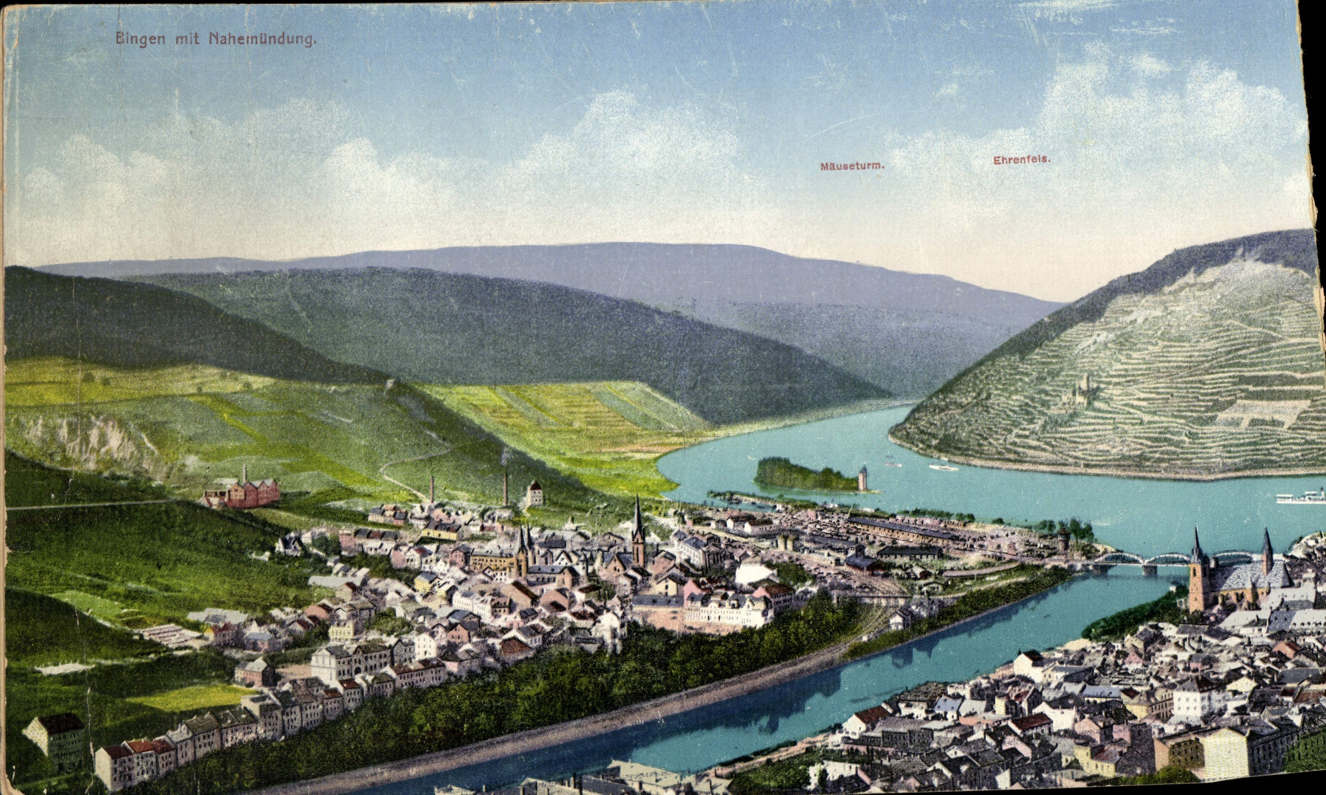 MIT de gran tamaño Naheinundung 44.5 * 13 cm de Bingen de los dobles de la POSTAL de la VENDIMIA