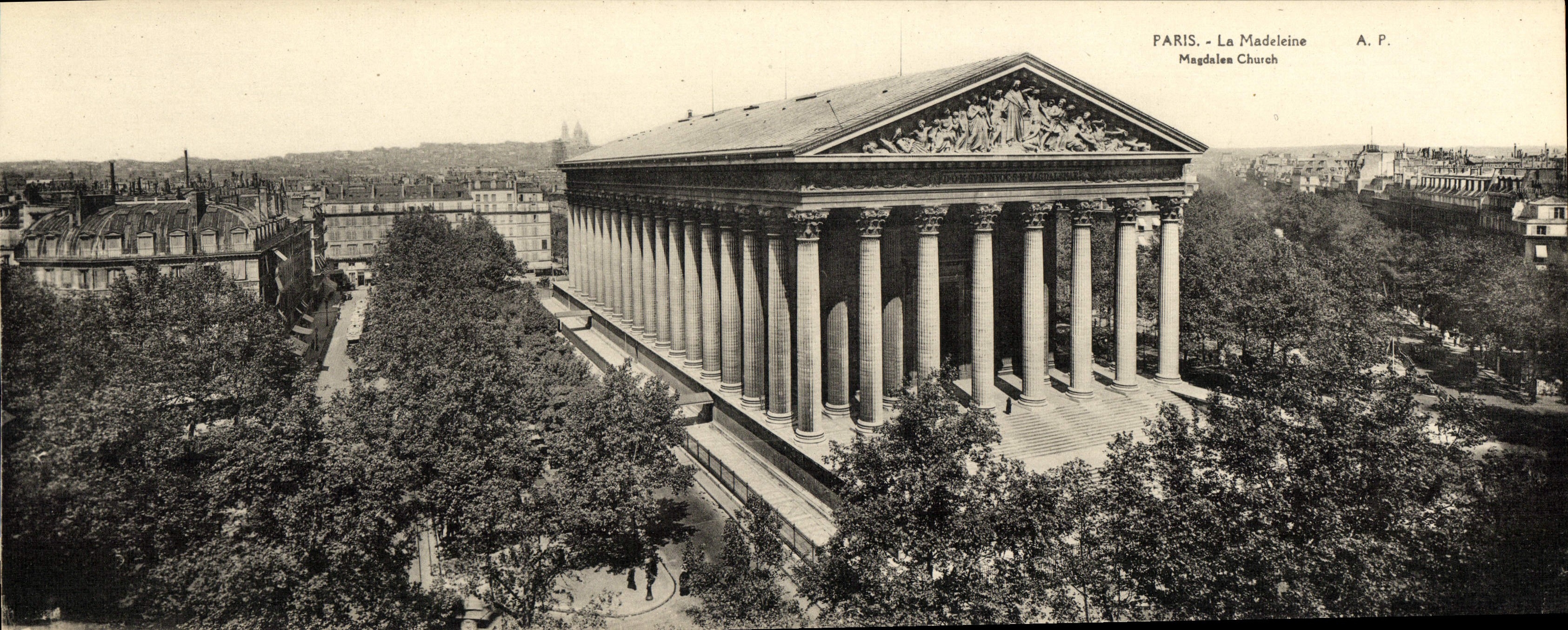POSTAL París de la VENDIMIA de gran tamaño la Madeleine 28.5 * 11 cm
