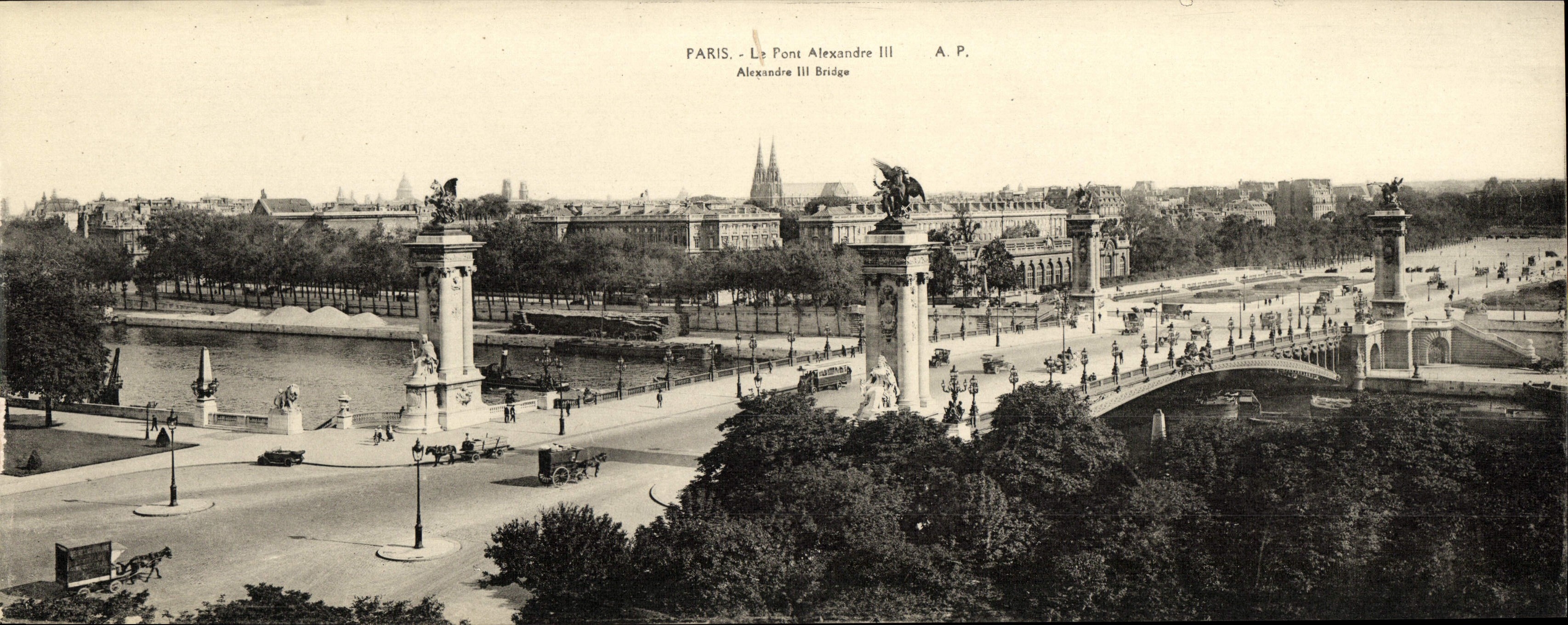 POSTAL París de la VENDIMIA de gran tamaño el puente Alejandro III 28.5 * 11 cm