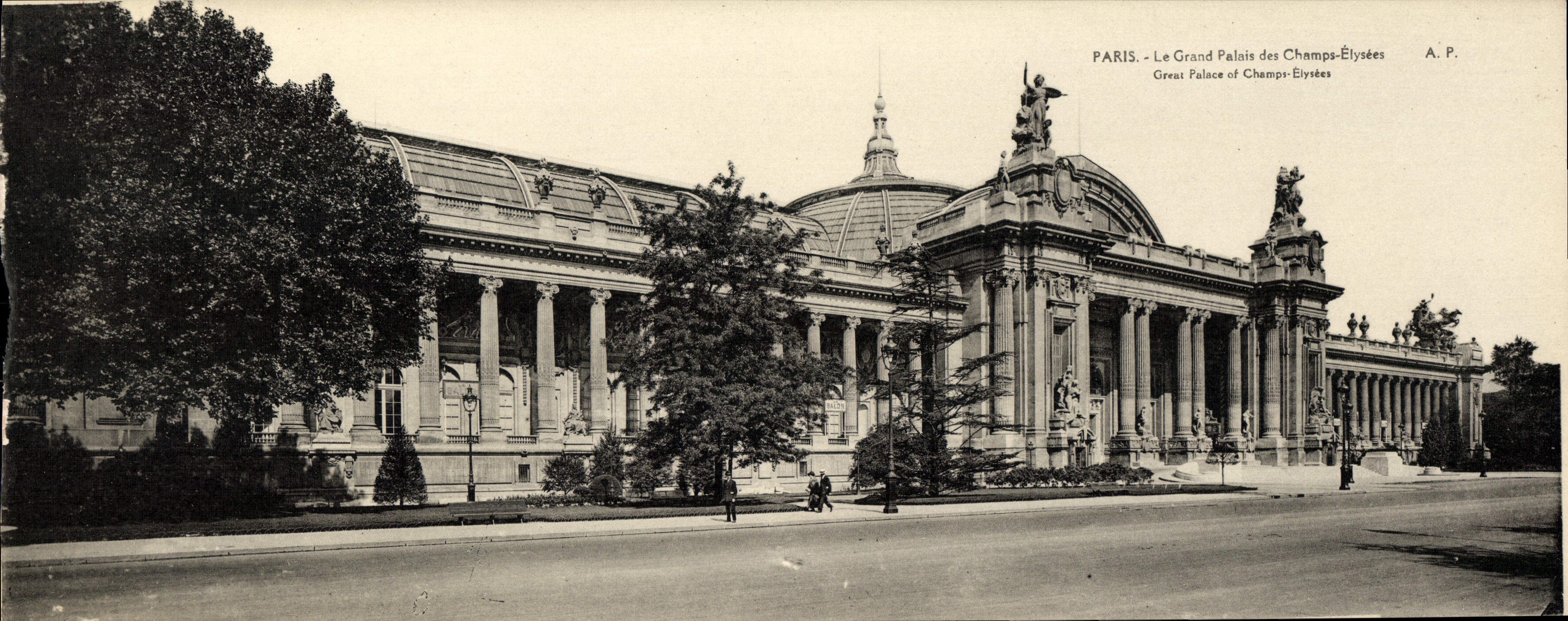 POSTAL París de la VENDIMIA de gran tamaño el Champs Elysées grande 28.5 * 11 cm del palacio