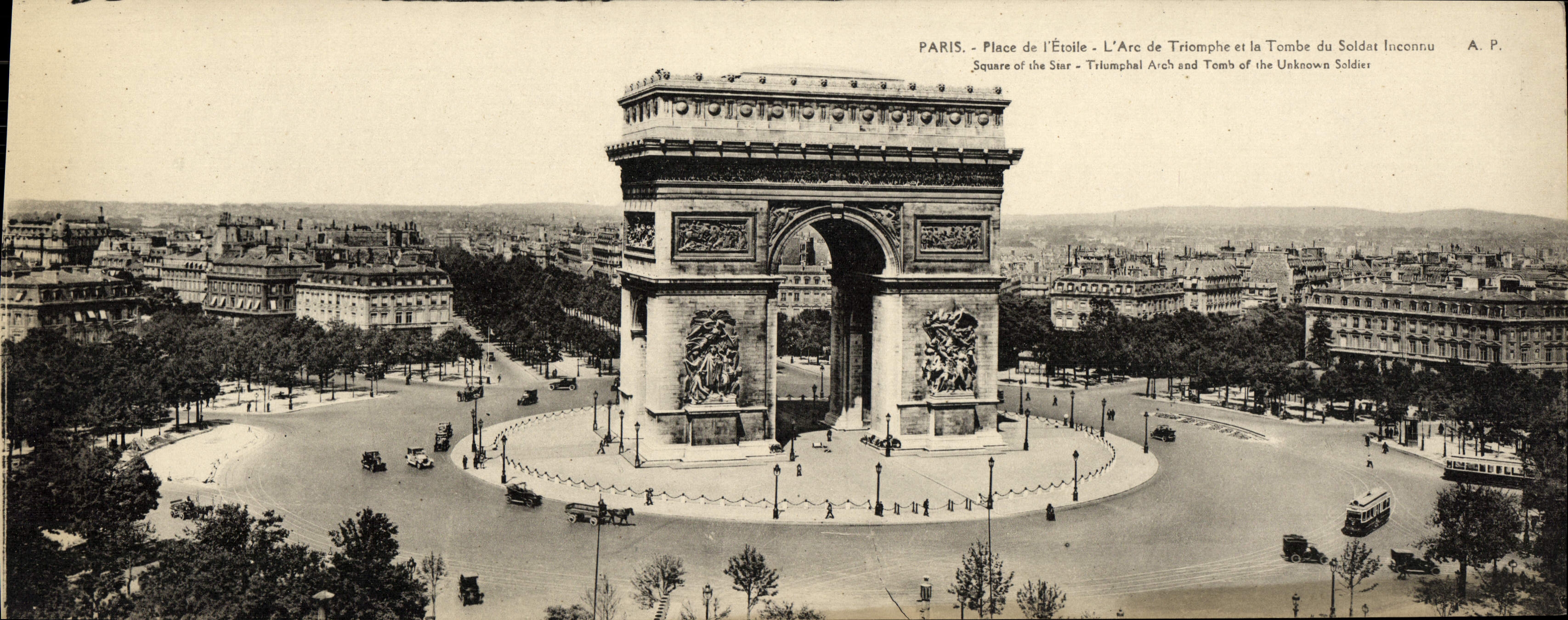 CPA Grand Format Paris Place de l'Etoile L'arc de triomphe et la tombe du soldat inconnu 28.5 * 11 cm