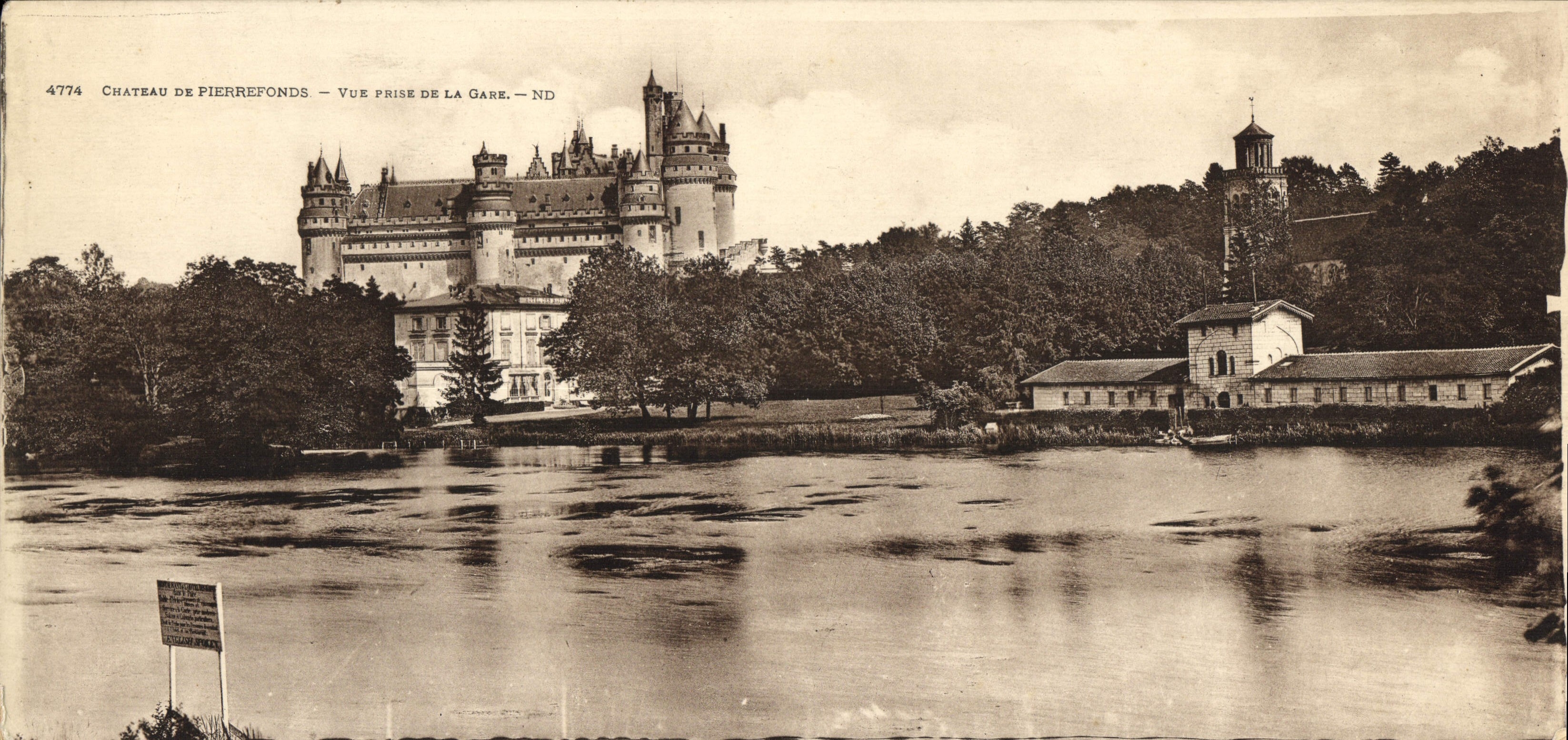 POSTAL Castle de gran tamaño De Pierrefonds de la VENDIMIA vista de la estación 28 * 14 cm